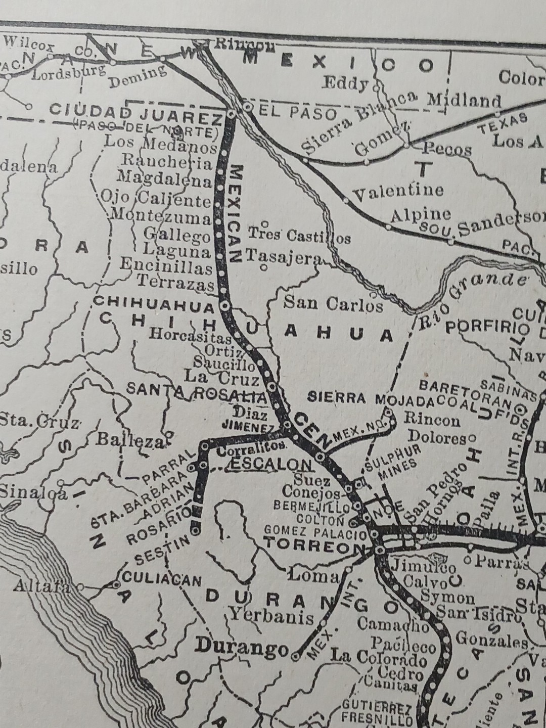 1905 Train Route Map MEXICAN CENTRAL RAILWAY Tampico Trevino Mexico Railroad