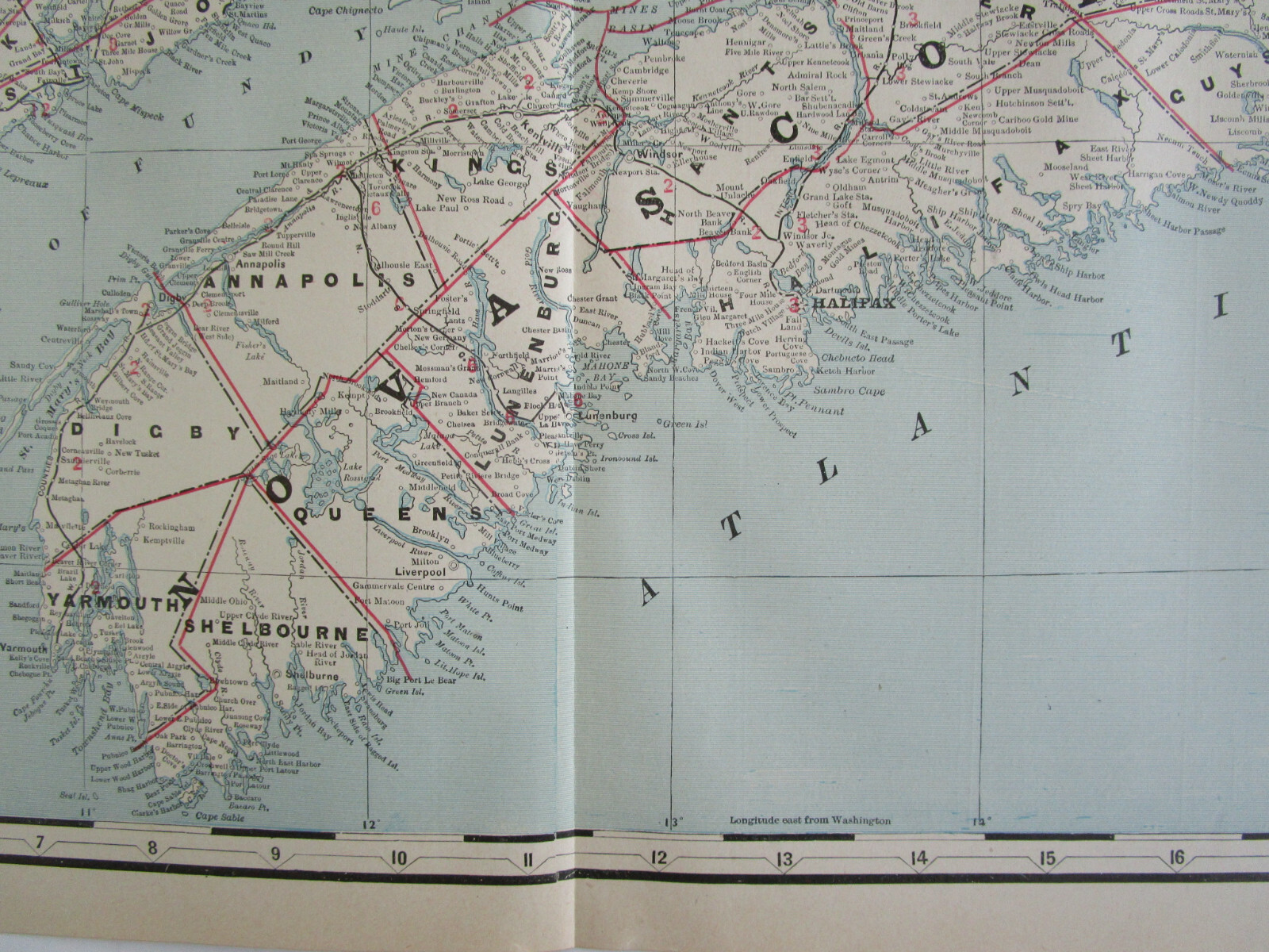 1895 Antique NEW BRUNSWICK & NOVA SCOTIA CANADA Cram RAILROAD Map ELGIN HAVELOCK