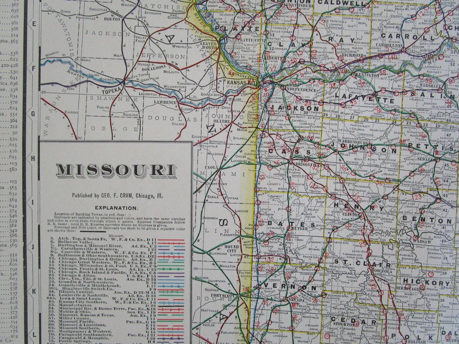 MO 1903 MISSOURI RAILROAD Map. George Cram STEAM + INTERURBAN. PERTLE SPRINGS RR