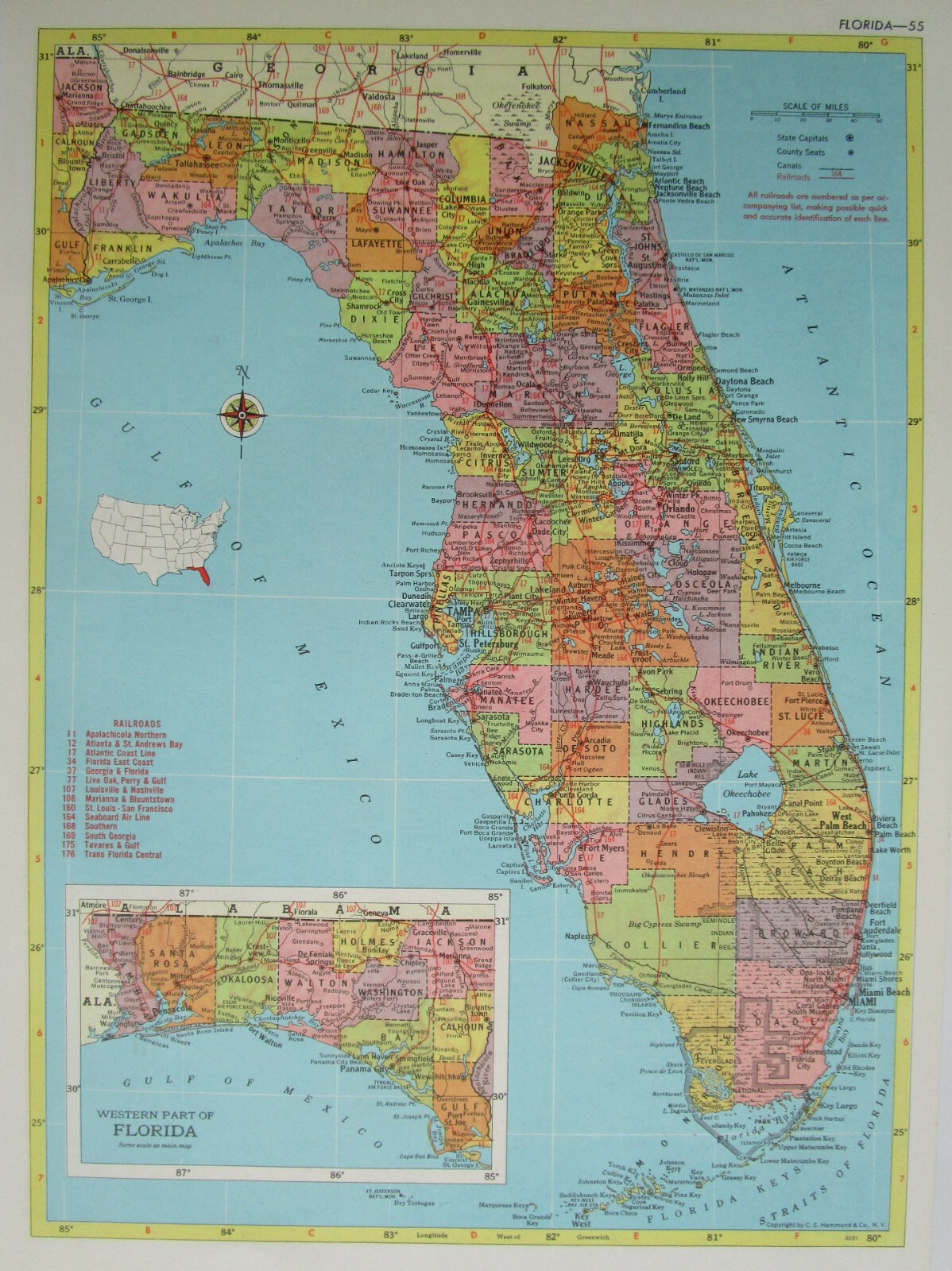 FL GA Vtg 1959 FLORIDA RAILROAD Map. MARIANNA & BLOUNTSTOWN RR ~or~ GEORGIA