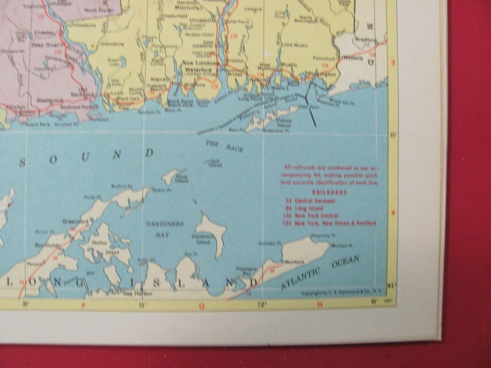 VINTAGE 1953 CONNECTICUT RR RAILROAD MAP SHOWS & LIST ALL CT RR’s GENEOLOGY TOOL