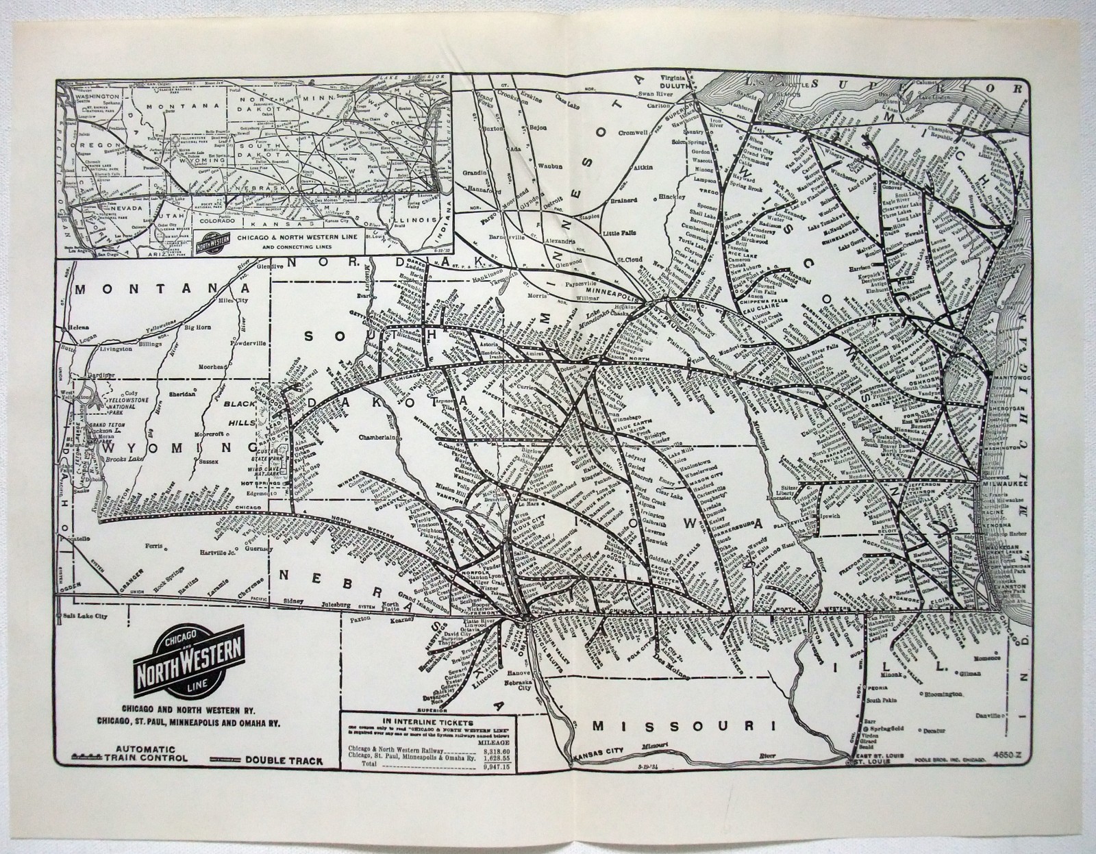 Chicago & North Western Railway – Original 1941 System Map. Railroad Vintage