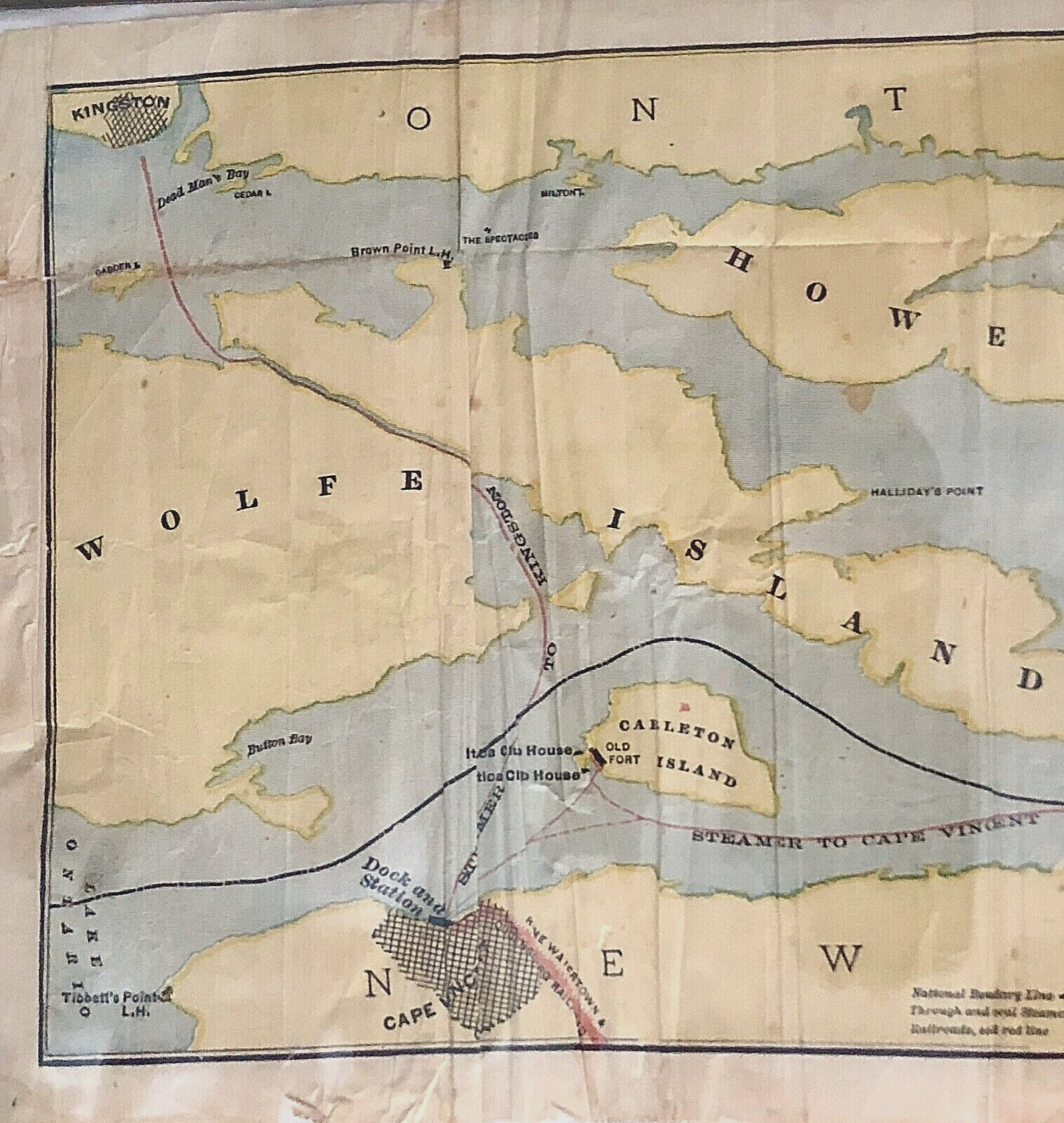 ANTIQUE RR MAP The Tourists Ideal Route – Rome, Watertown & Ogdensburg Railroad