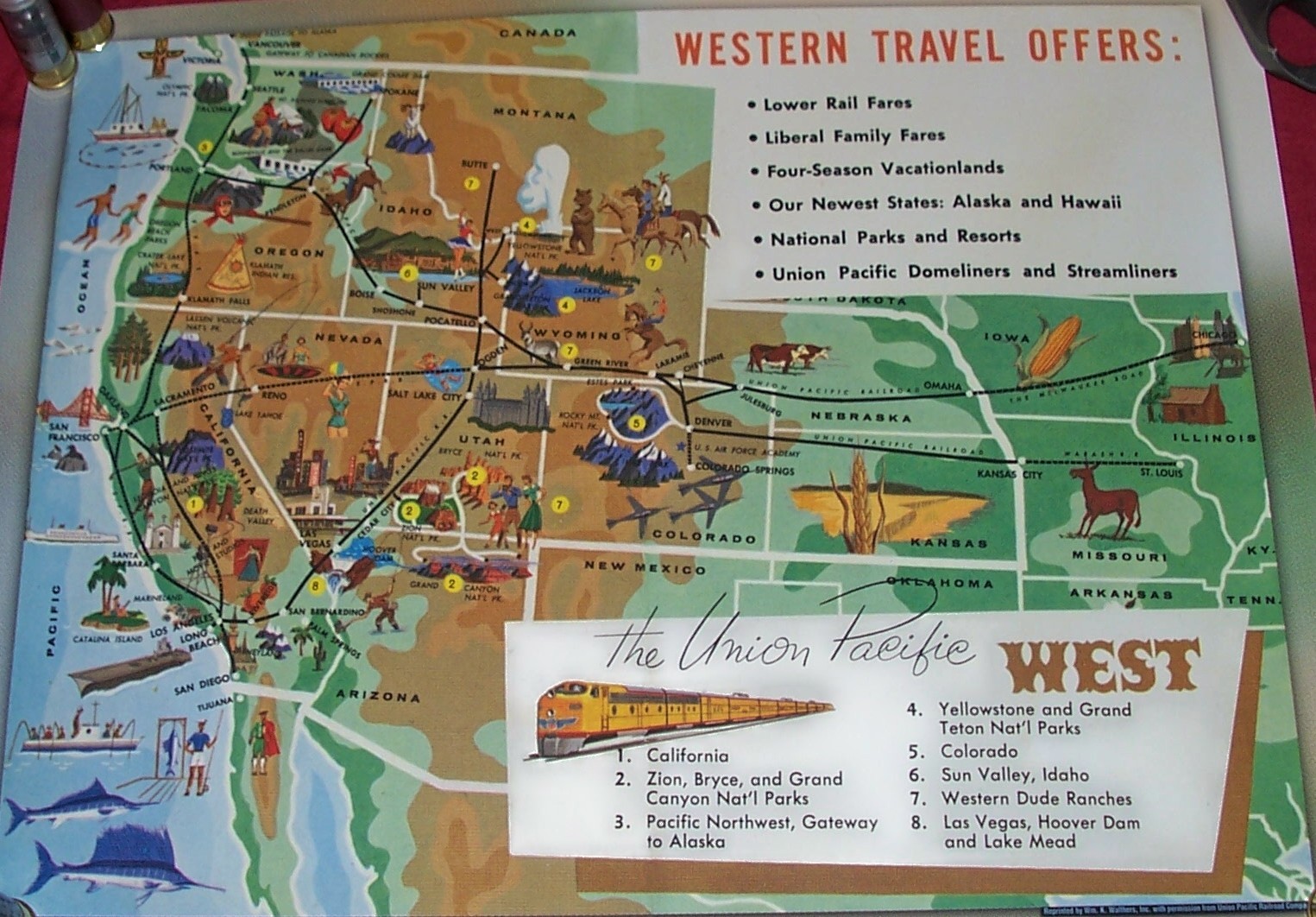 Union Pacific West Line Map Poster Time Tables Old Walthers Railroad Train UP RR
