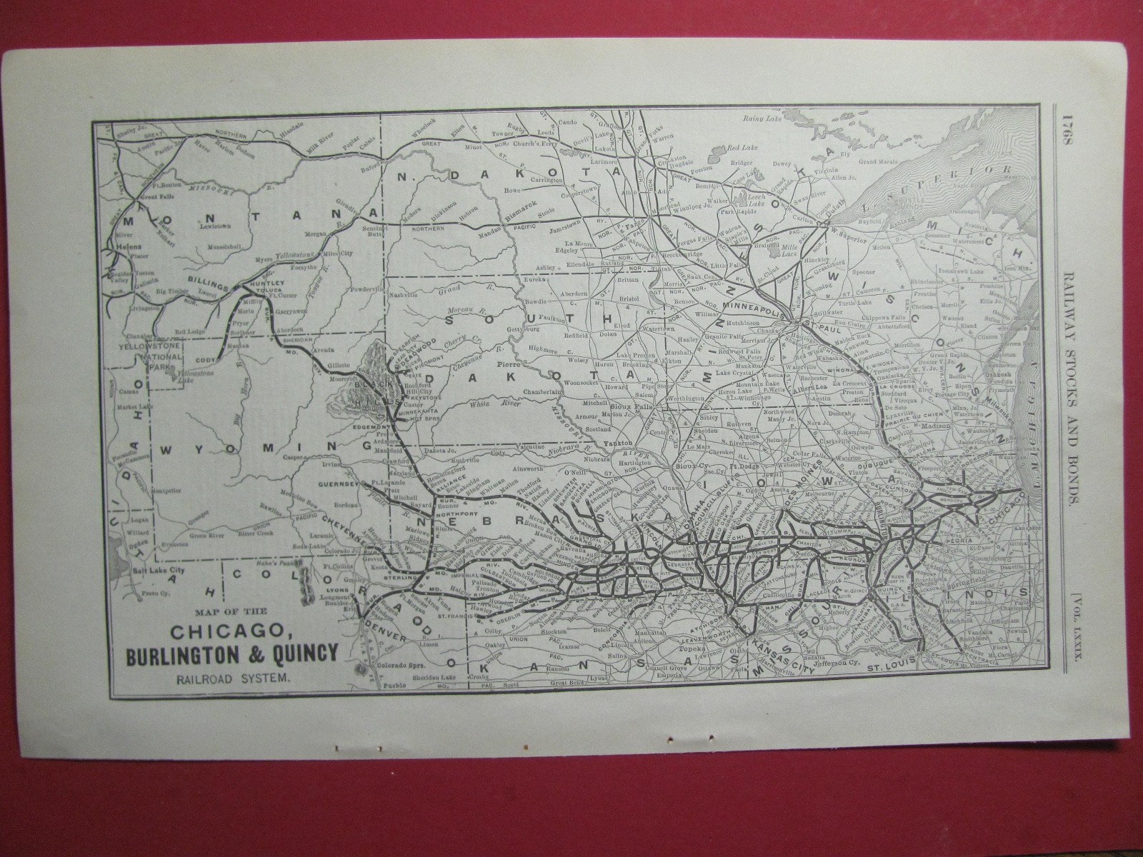 RARE ORIGINAL 1904 CHICAGO BURLINGTON & QUINCY RAILROAD SYSTEM MAP w/ STATIONS