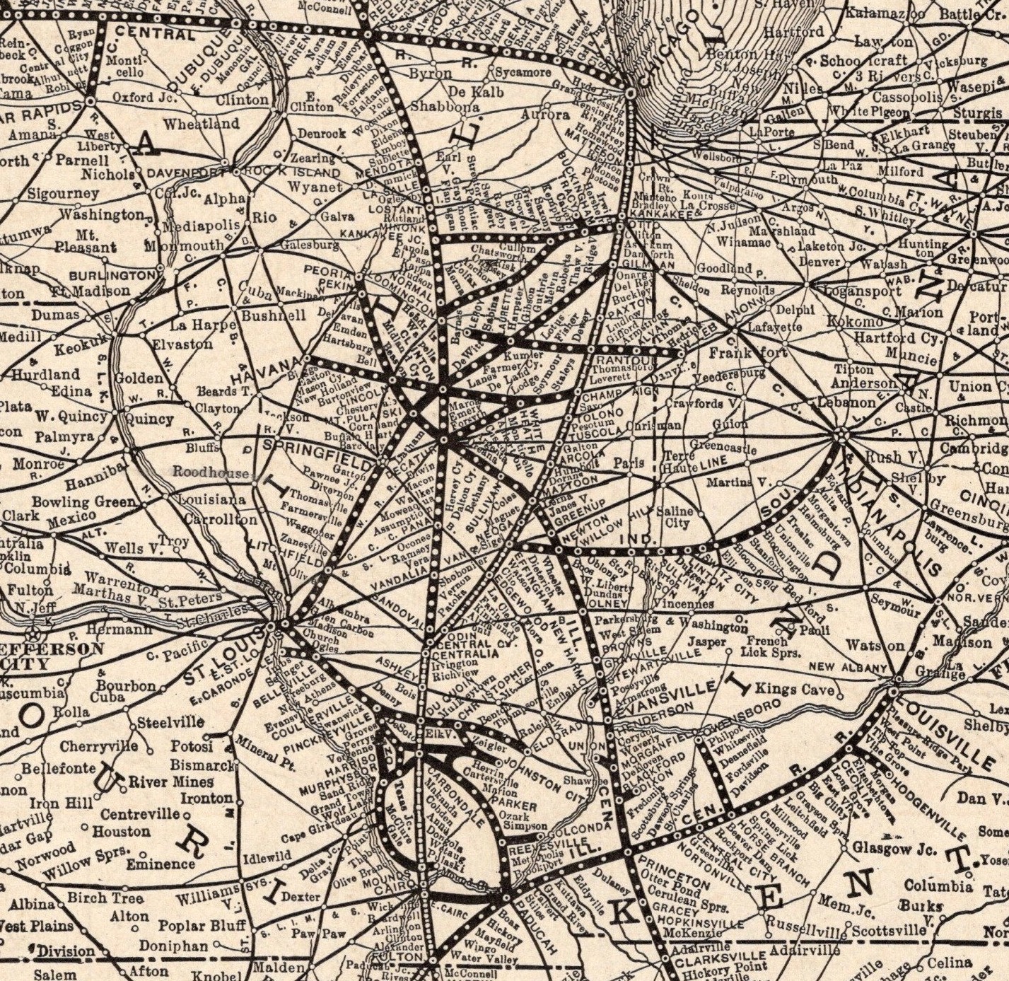 1914 Antique ILLINOIS CENTRAL RAILROAD Map Vintage Illinois Railway Map 3115