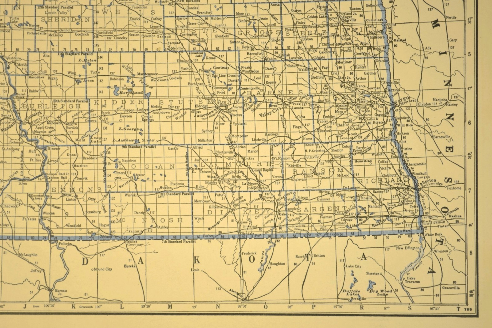 Vintage NORTH DAKOTA Railroad Map Depot Towns Grand Forks GN RR Antique ca 1930