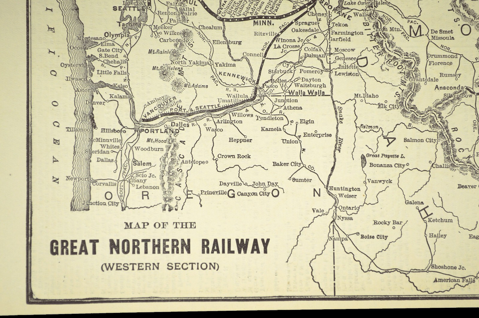 Vintage GREAT NORTHERN Railway Map North Dakota Eastern Minnesota Old Antique