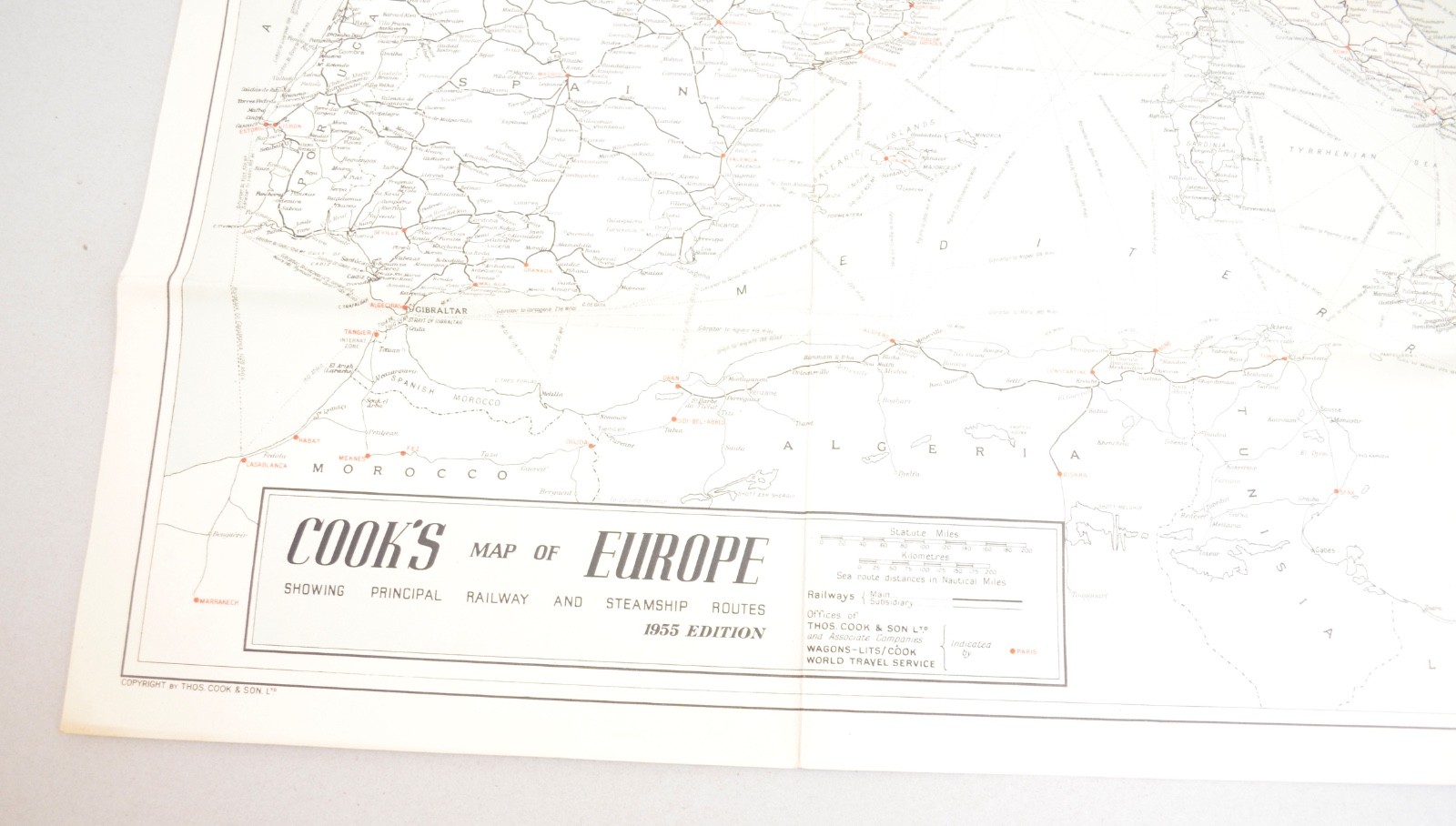 Railway Steamer Pocket Map Cook’s Map of Europe 1955 Edition