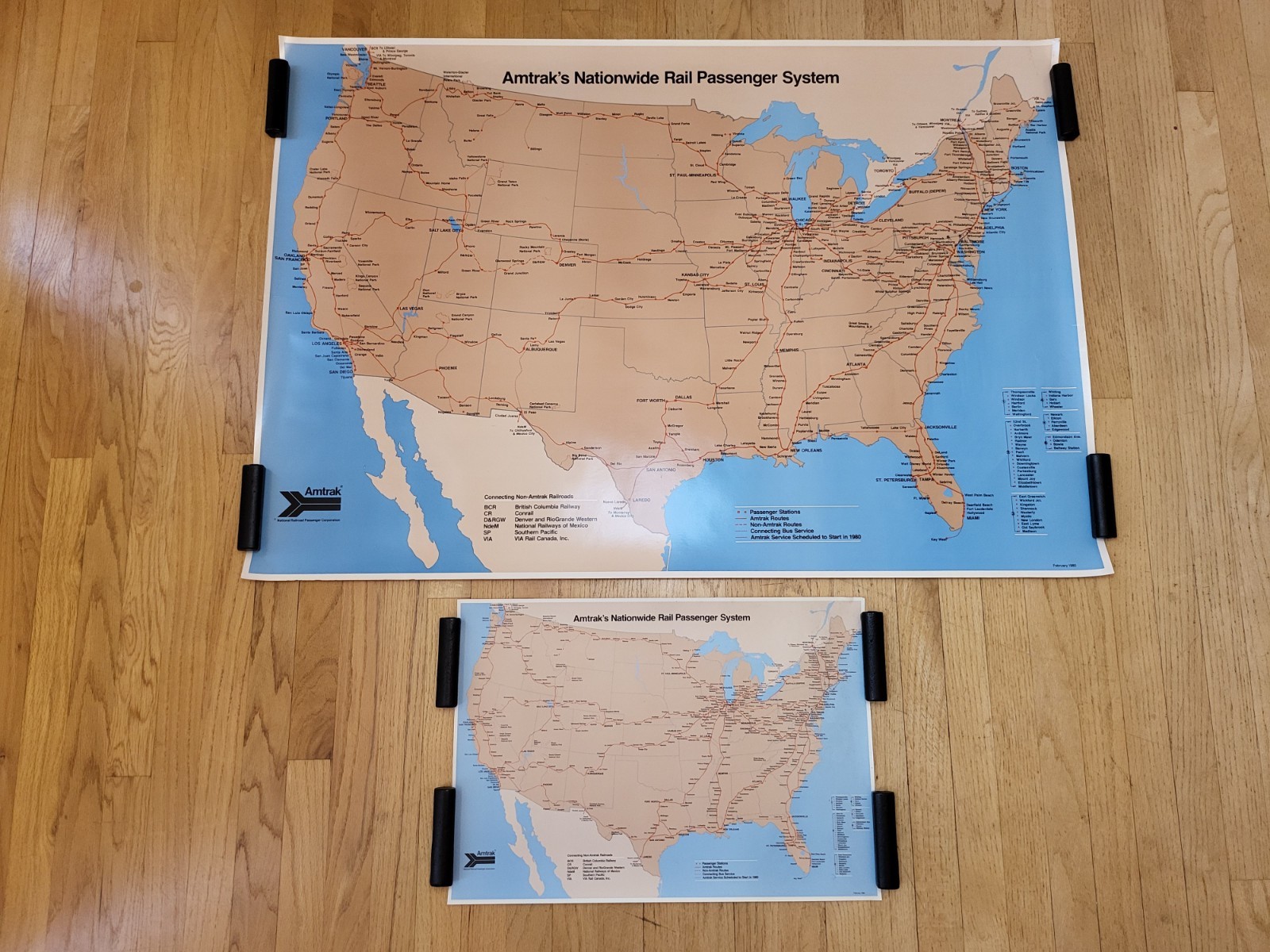 X2 Amtrak’s Nationwide Rail Passenger System 1980 Map Posters Railroad Train…