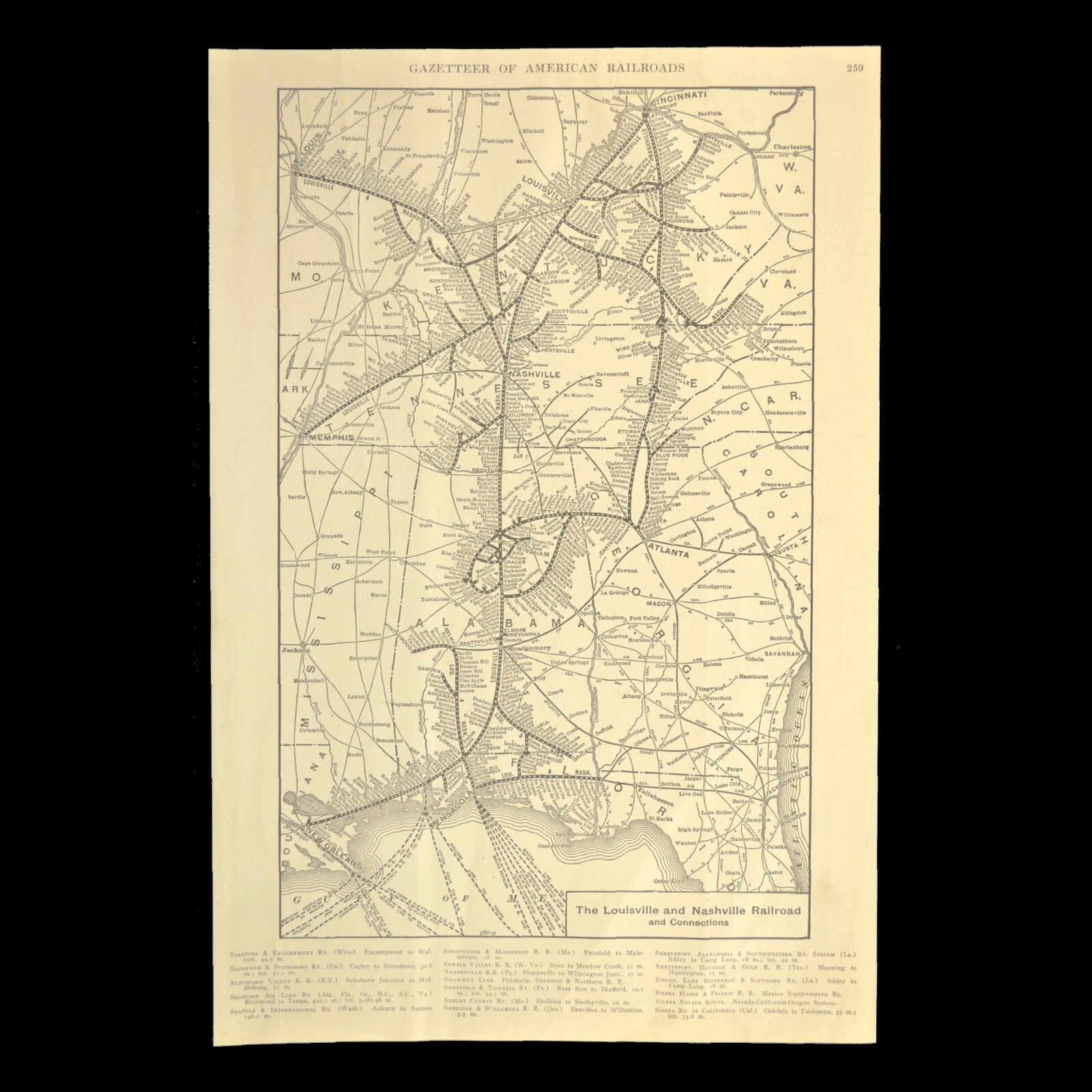 Vintage LOUISVILLE and NASHVILLE Railroad Map New Orleans Pensacola ca 1914