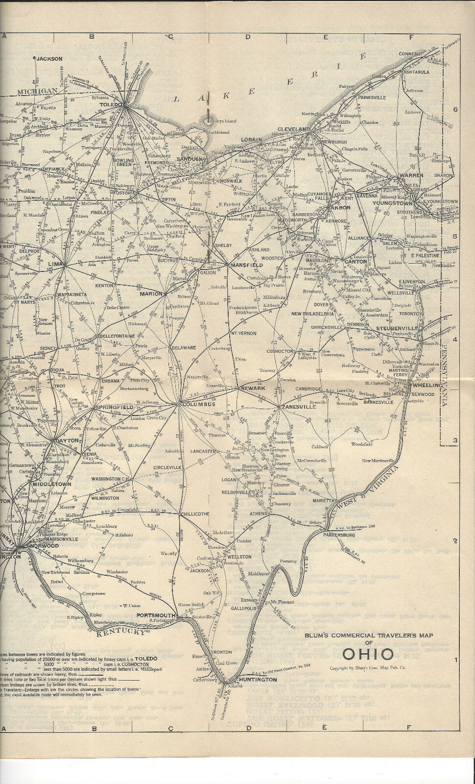 Blum’s Commercial Travelers Map of Ohio Railroad/Railway System-1922/1923