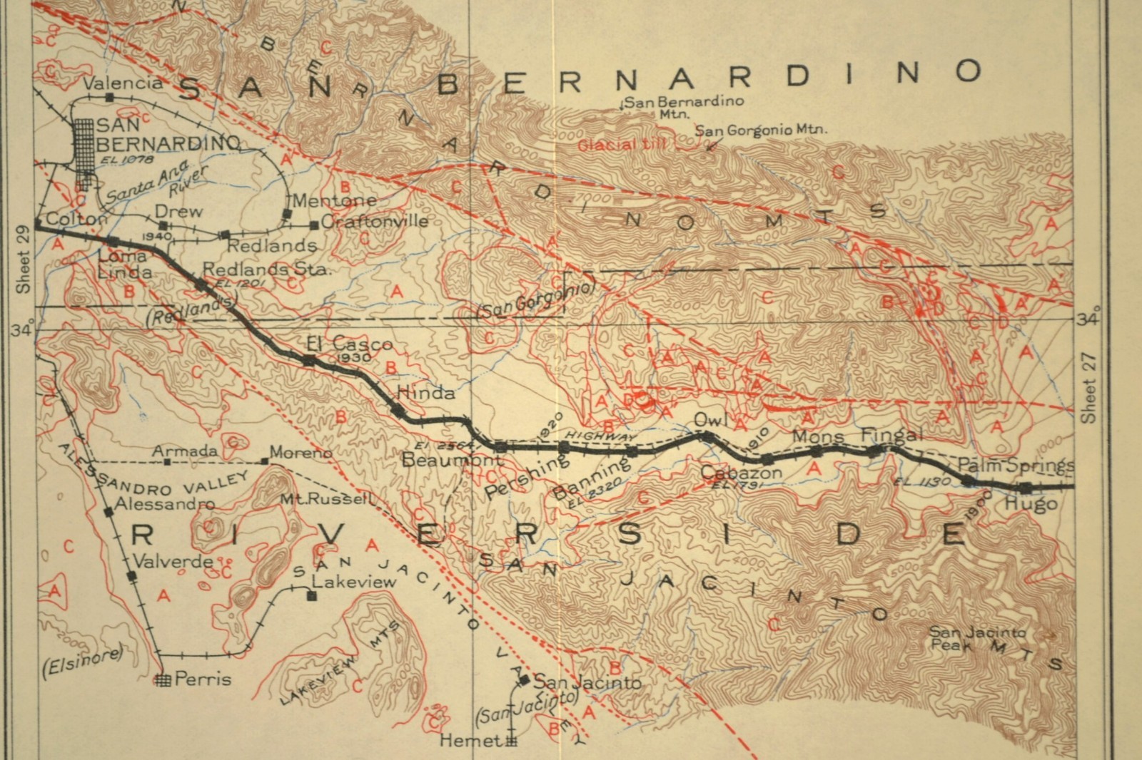 Southern Pacific Railroad Map San Bernardino California Redlands Beaumont Colton