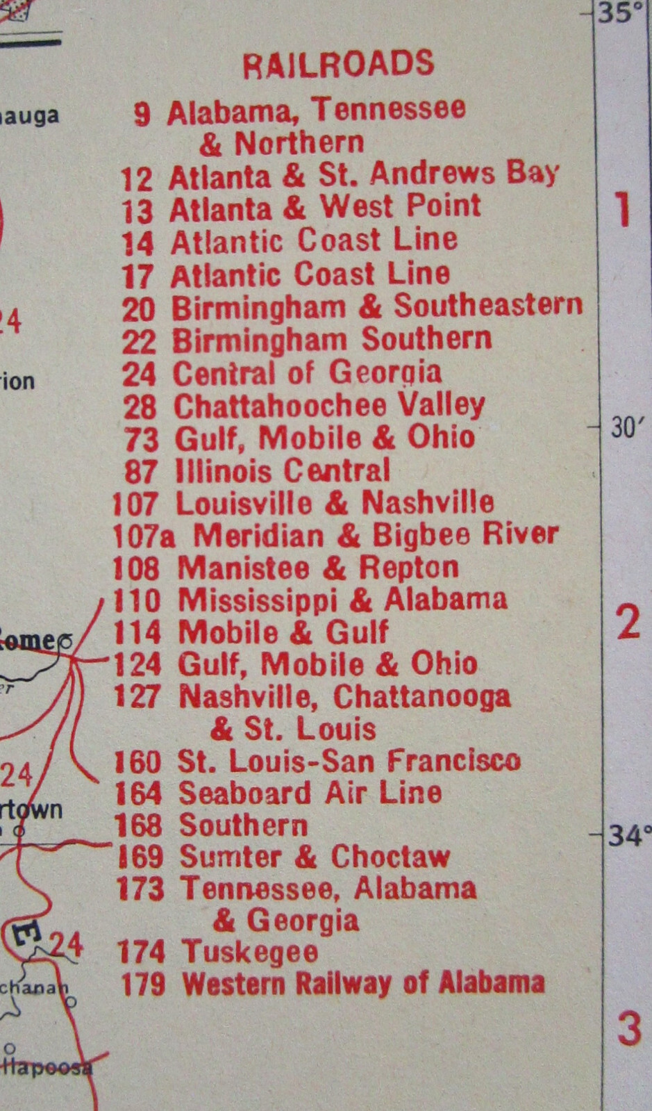 AL AZ Vintage 1951 ALABAMA RAILROAD Map. MERIDIAN BIGBEE RIVER RR or ARIZONA