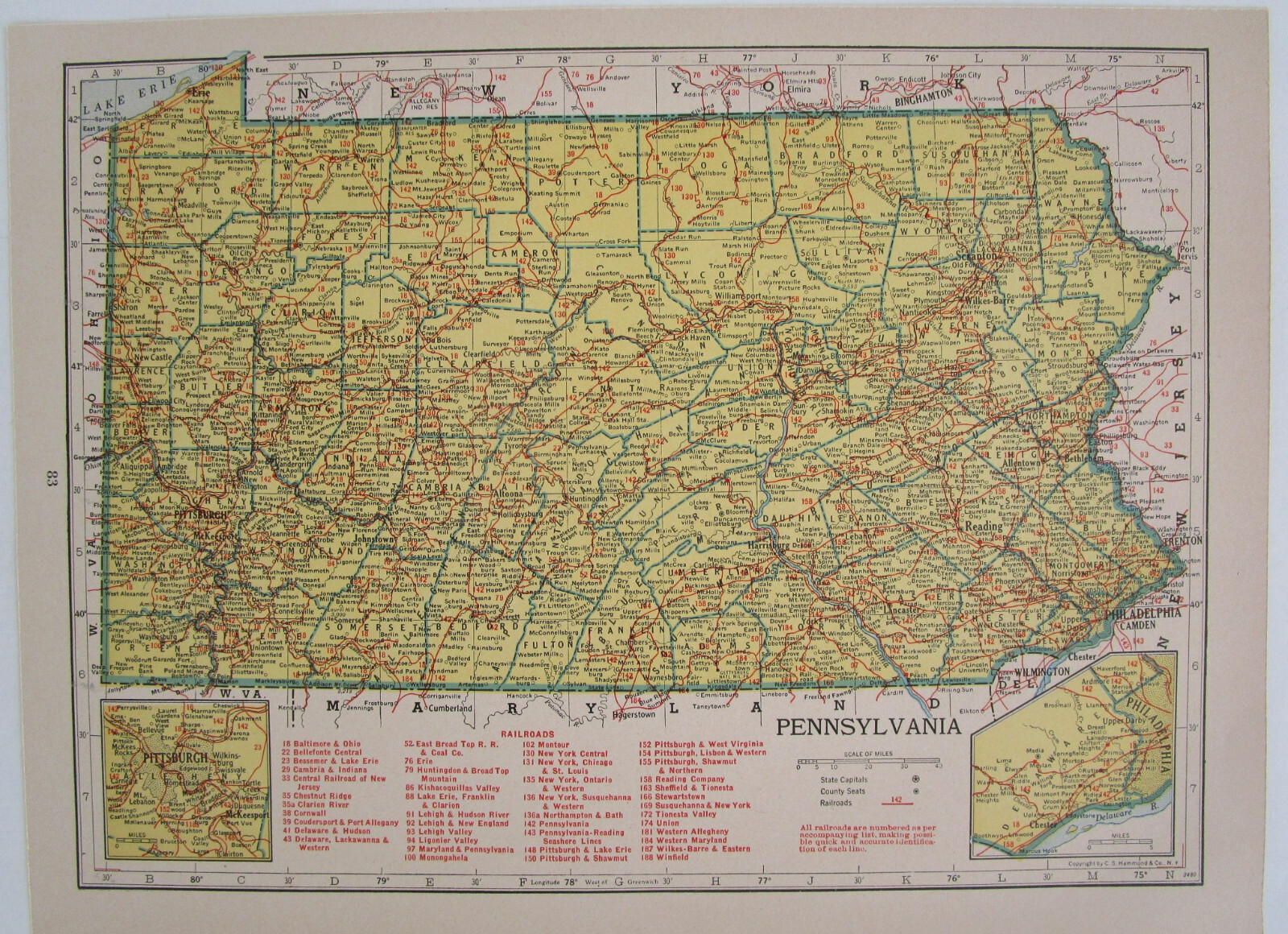 PA SC 1942 PENNSYLVANIA State RAILROAD Map. CORNWALL RR or SOUTH CAROLINA Map
