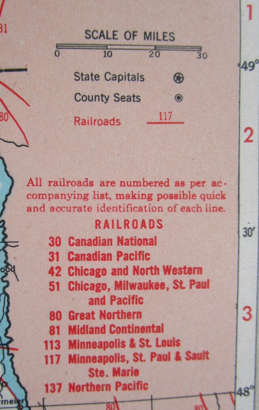 ND OH 1951 NORTH DAKOTA RAILROAD MAP. SOO, C&NW, GN or OHIO 1950s C&O, NKP, W&LE