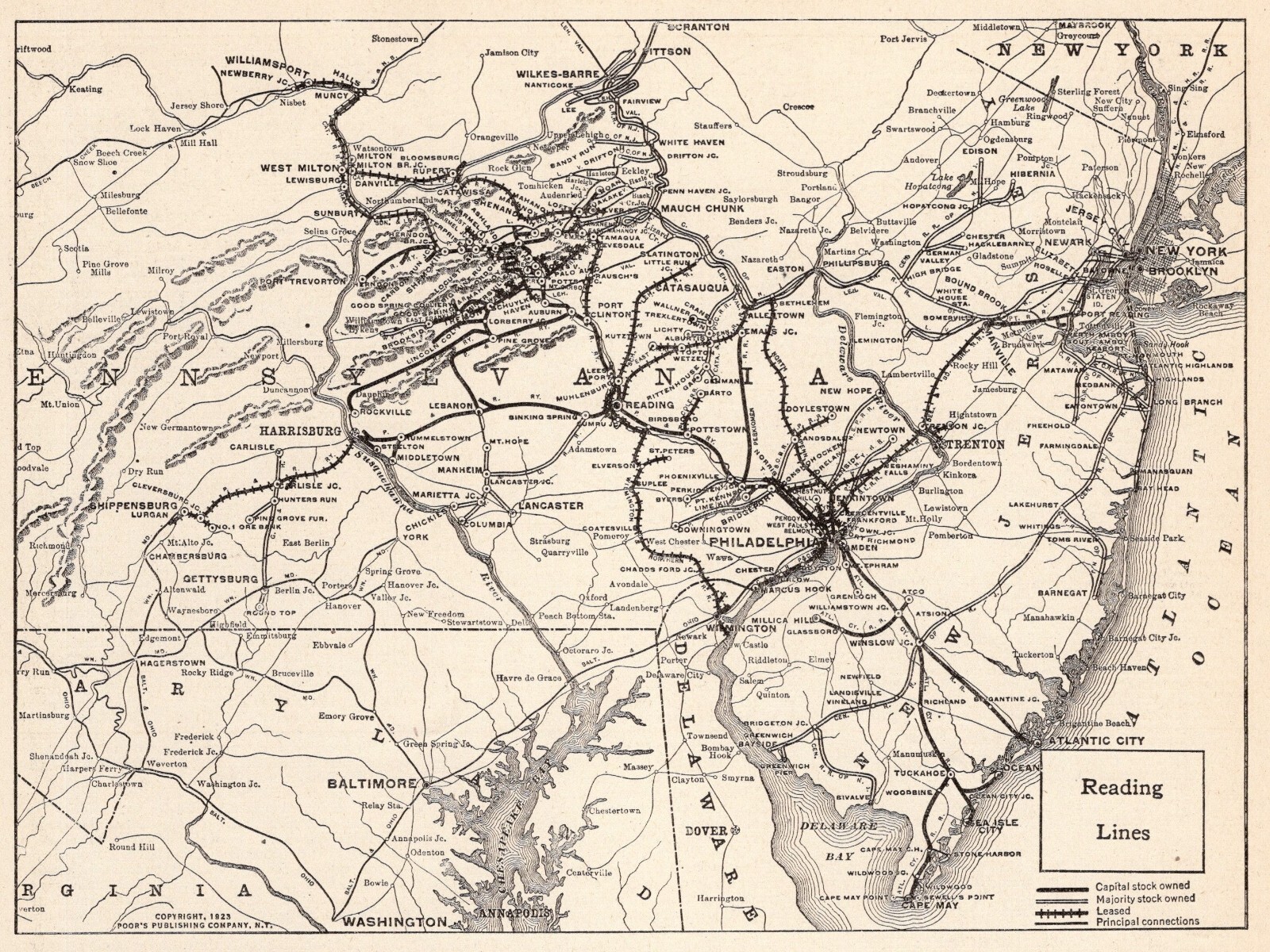 1923 Antique Reading Railroad Map Vintage Reading Lines Railway Map 602