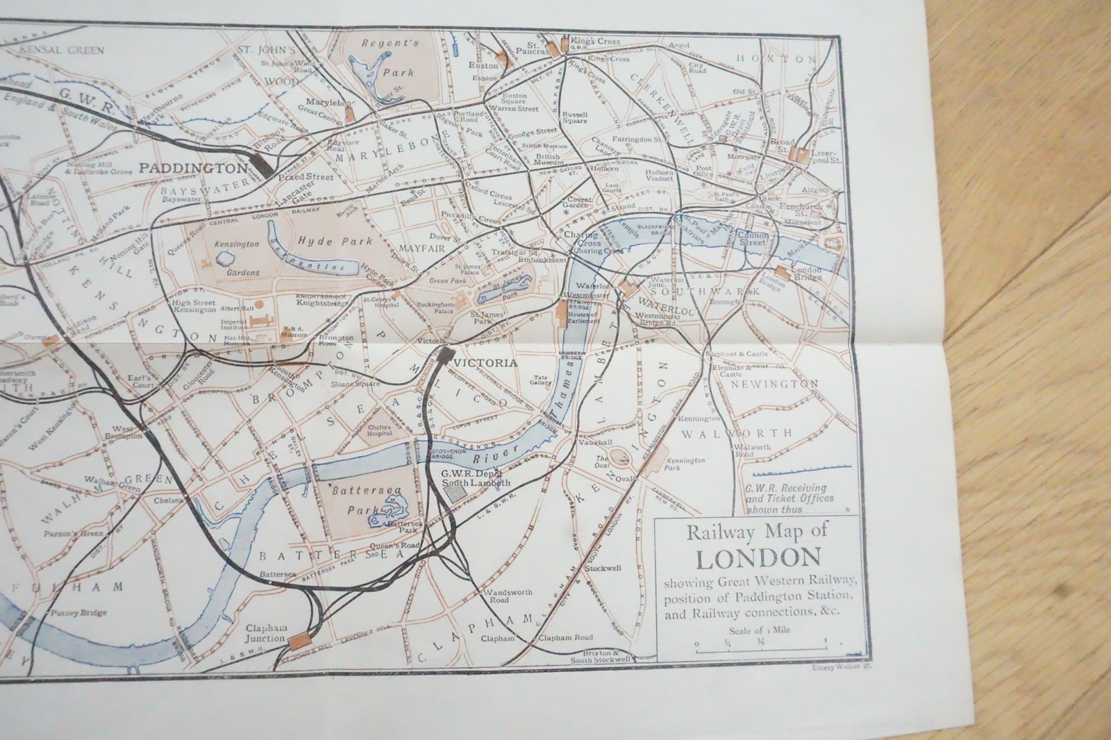 1913 GWR London Paddington Station Original Railway Map