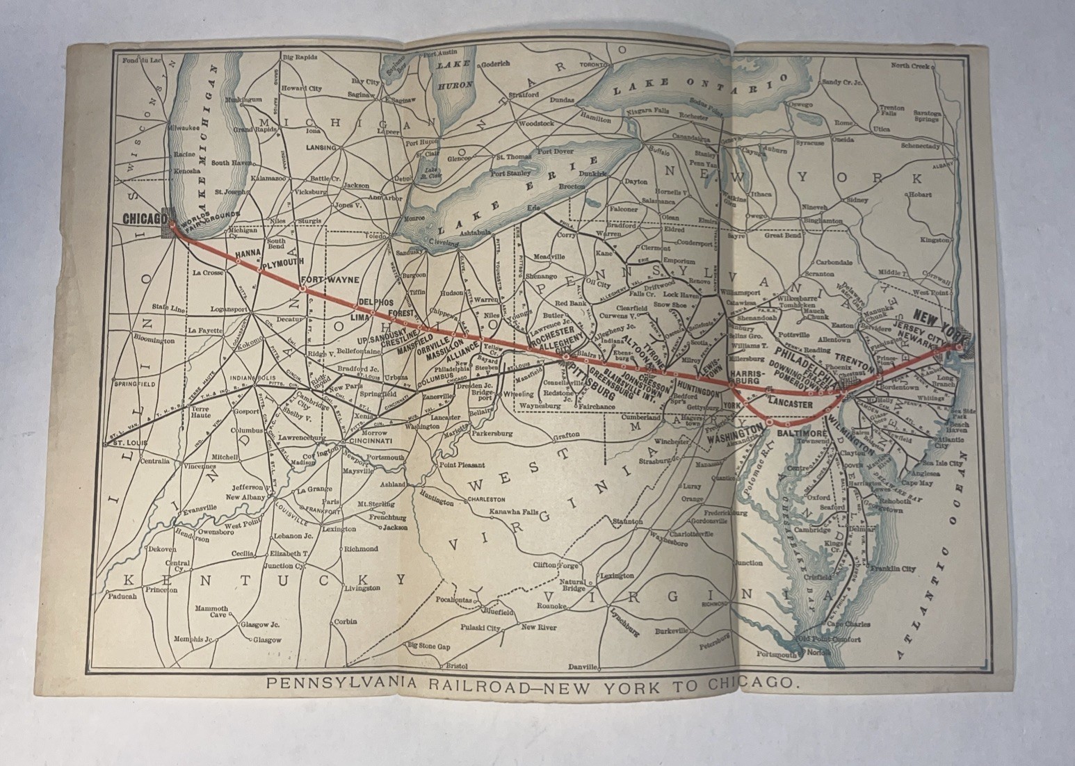 Vintage Railroad Map Penn Railroad New York To Chicago