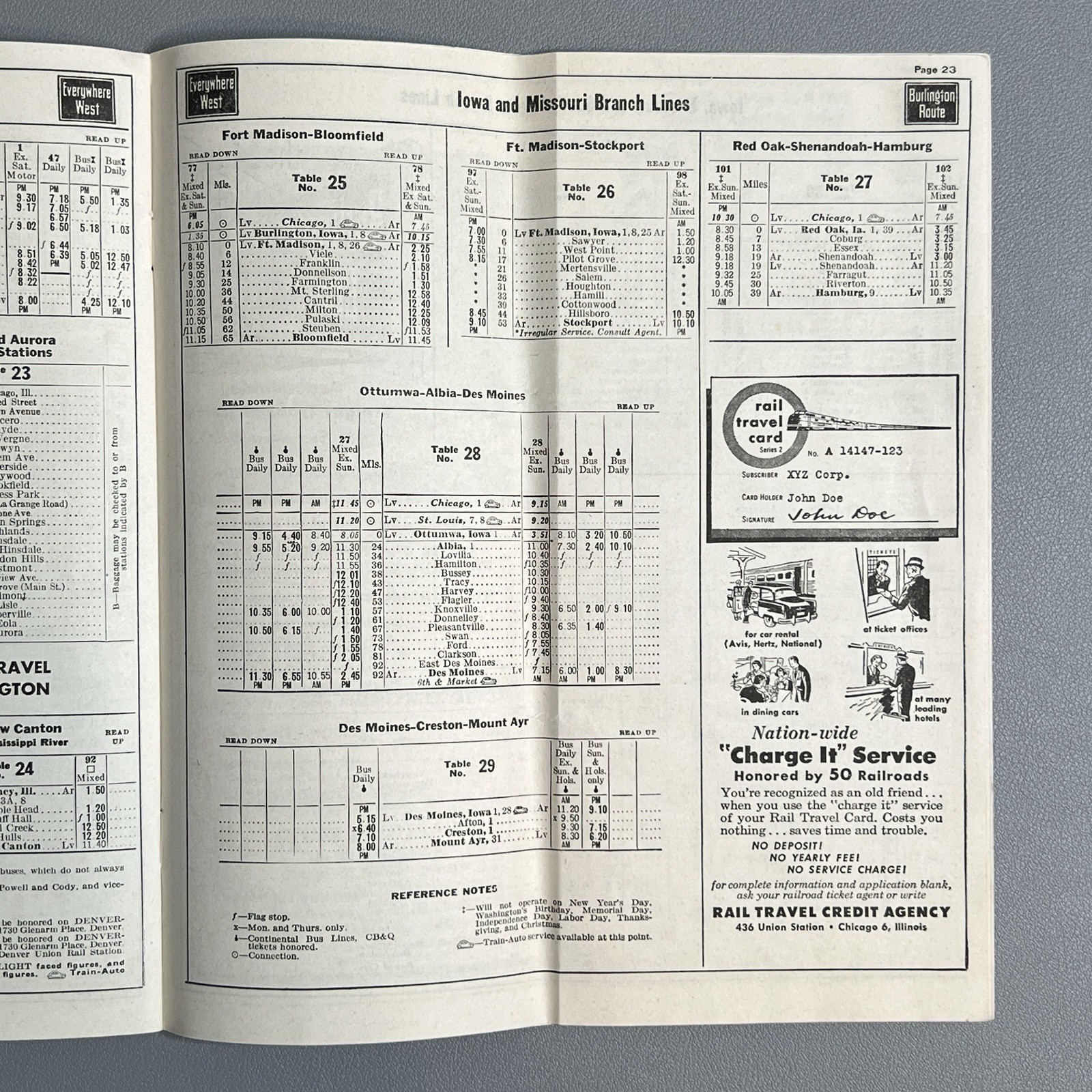 Vtg 1959 Burlington Route Railroad System Time Table Denver Zephyr Vista Map