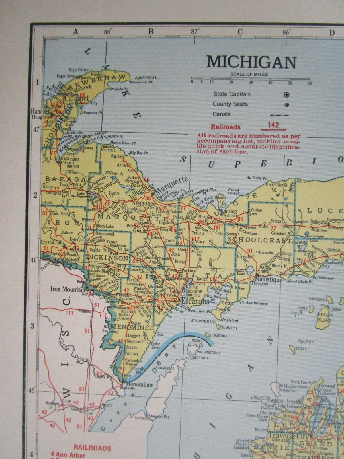 MI MN WWII 1942 MICHIGAN RAILROAD Map BOYNE CITY RR ~or~ MINNESOTA; HILL CITY RR