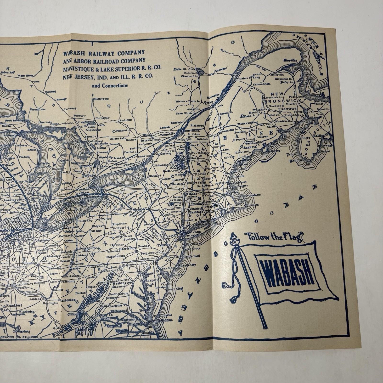 Vintage Wabash Railway Railroad Map Train Original RR Connections 9×16” Old USA