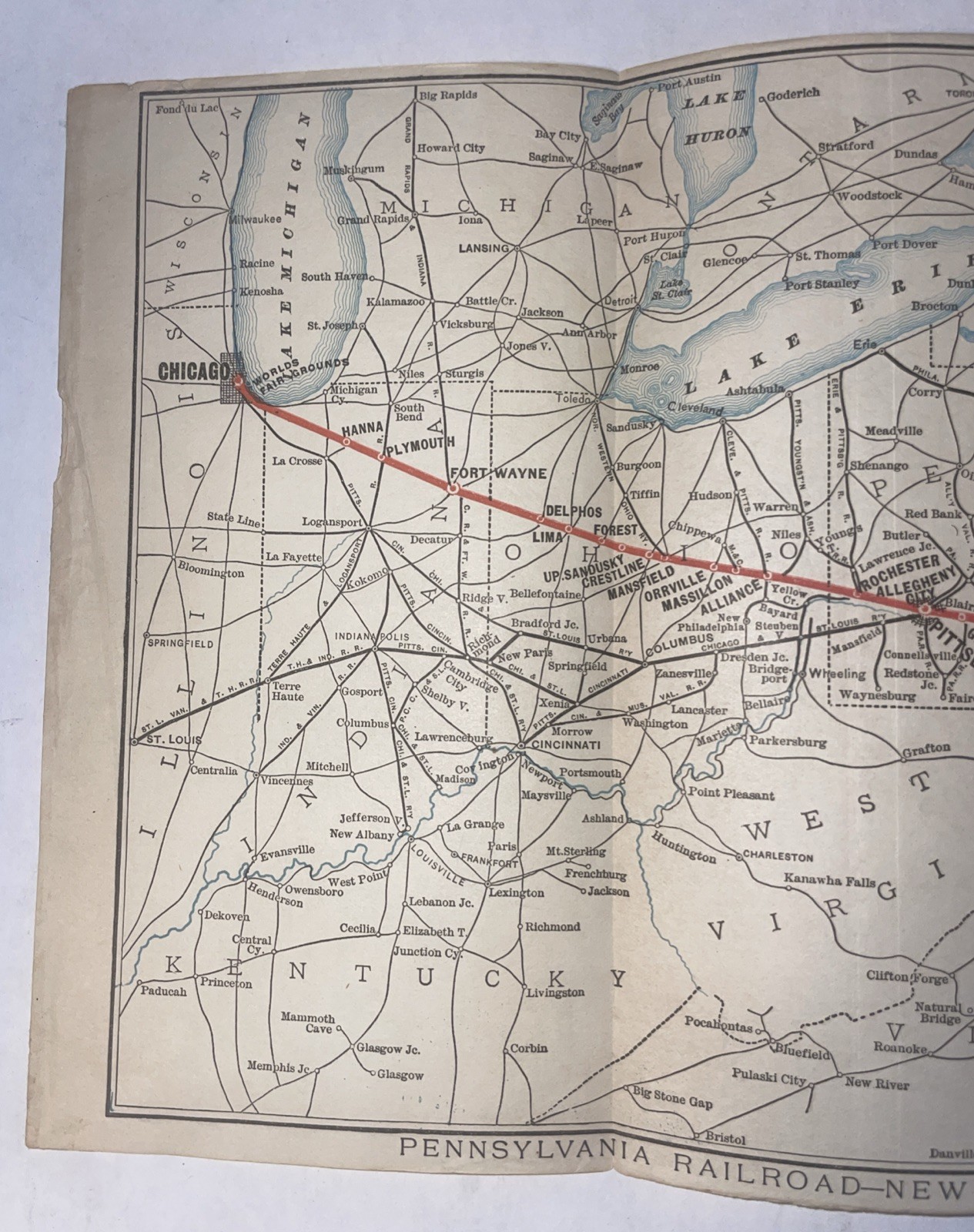 Vintage Railroad Map Penn Railroad New York To Chicago