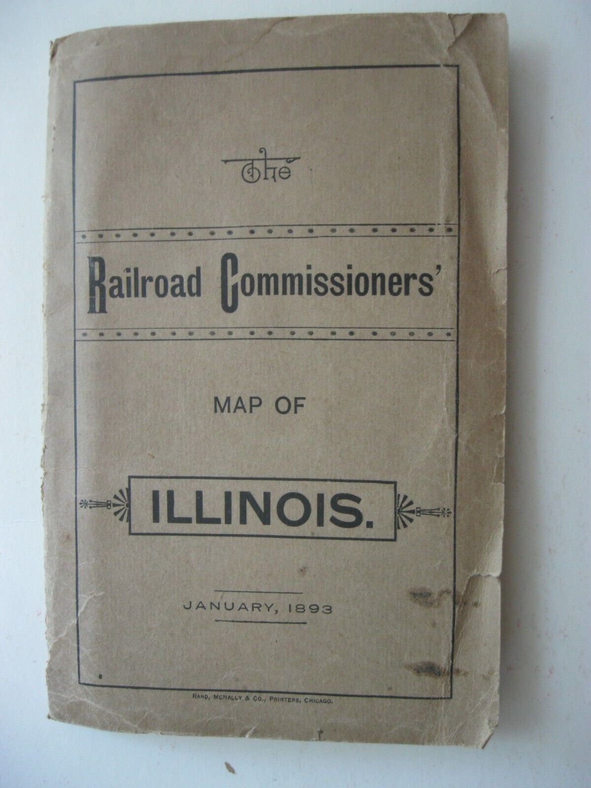 1893 RAILROAD COMMISSIONERS RAND McNALLY POCKET MAP OF ILLINOIS