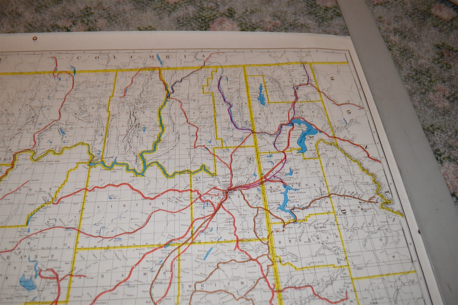 Large 1974 Burlington Northern Railroad Washington N. Idaho Map Poster NO FOLDS