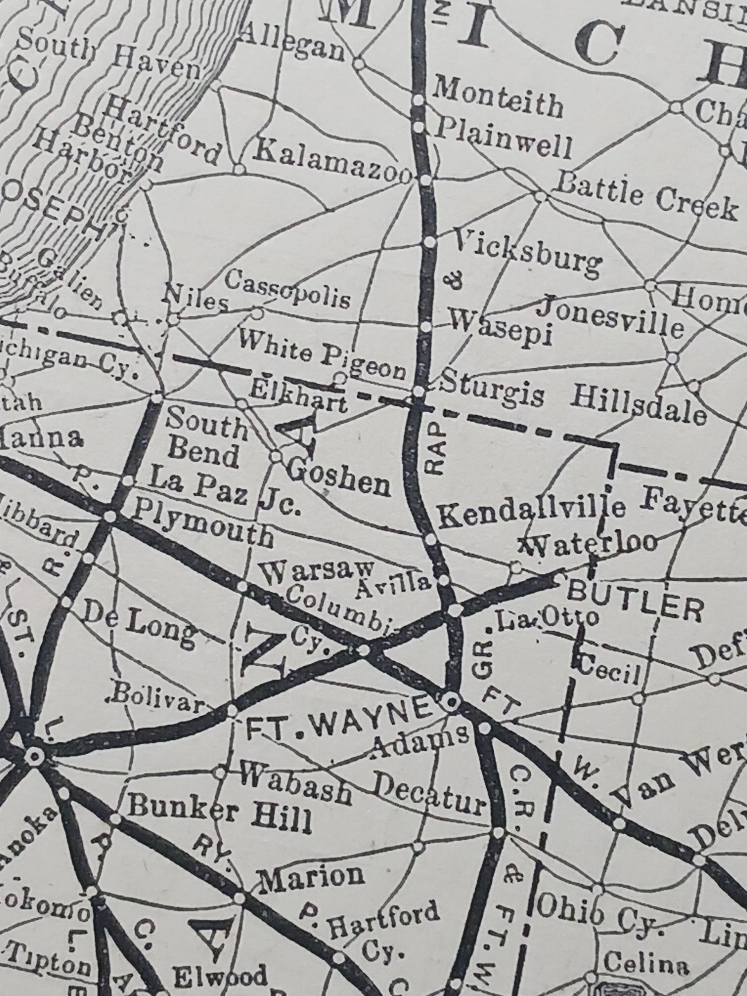 ~1904 Train Route Map PENNSYLVANIA RAILROAD LINES WEST OF PITTSBURGH Railway Map