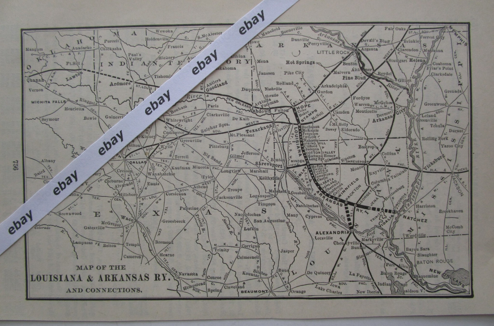 Antique 1904 LOUISIANA & ARKANSAS Railway System Map from 19O4 Poor’s INDIAN TER