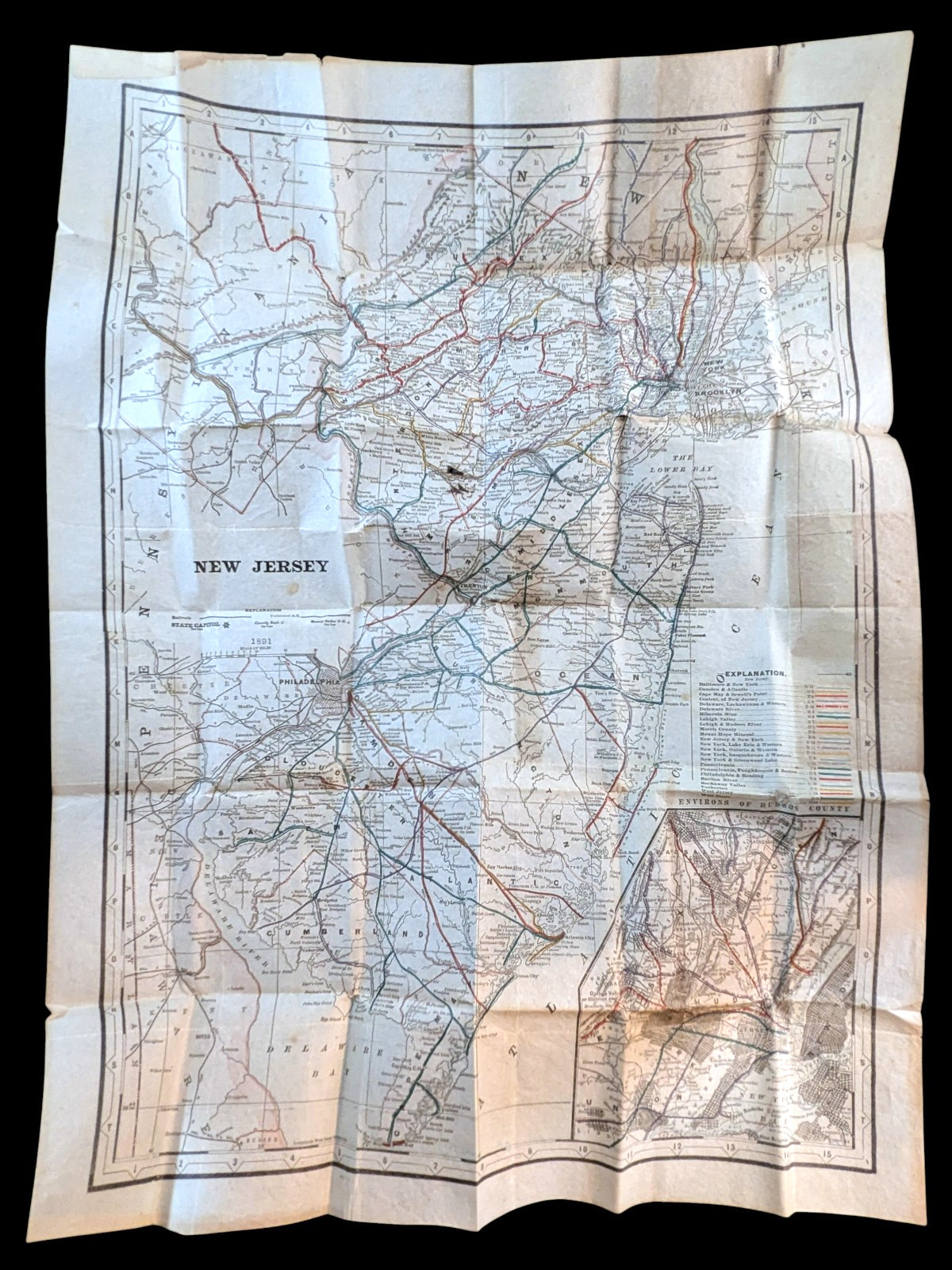 Cram’s Township And Railroad Map of New Jersey George F Cram Pocket Folder 1891
