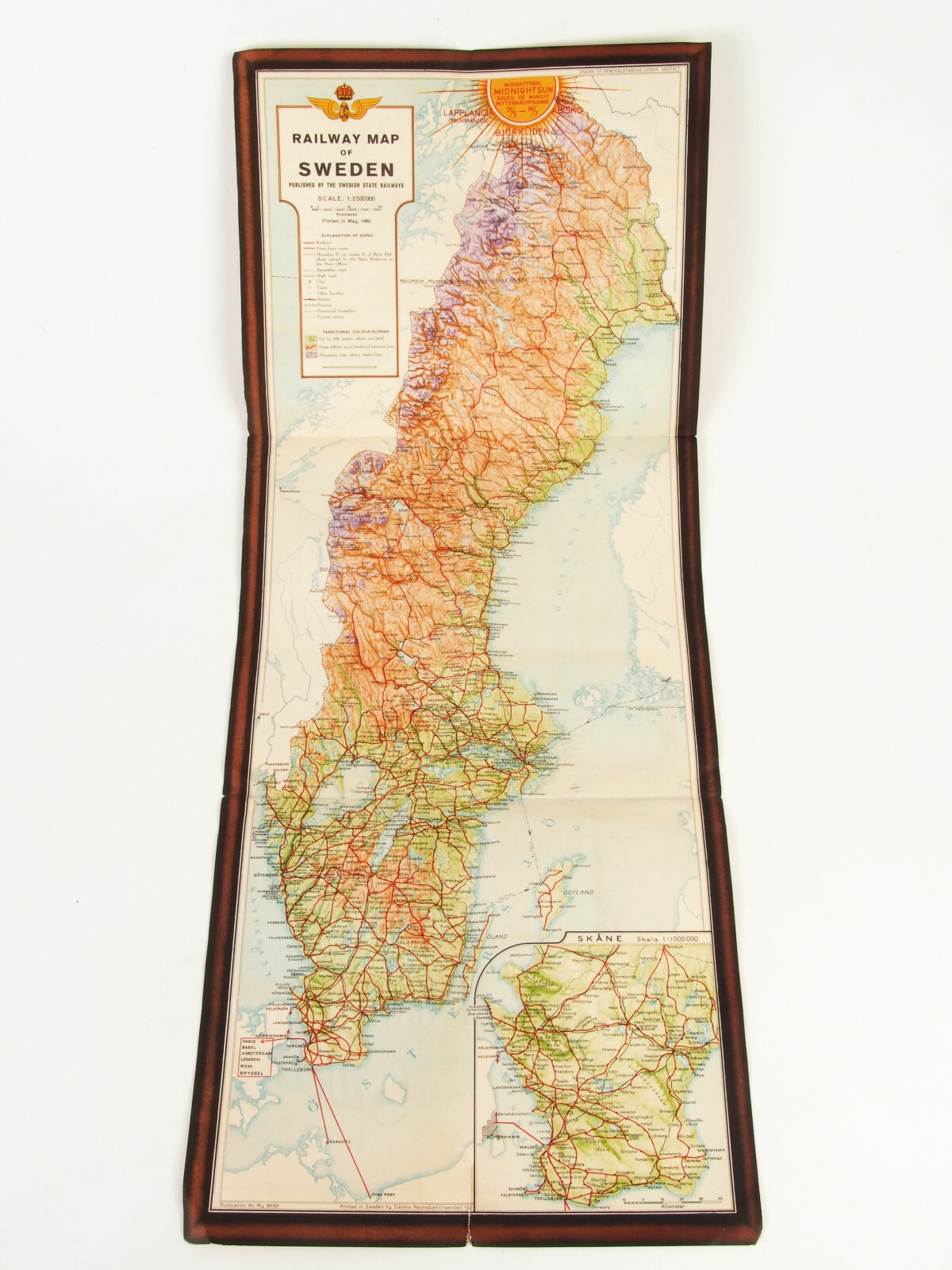 +Vintage Original Railway Map of Sweden