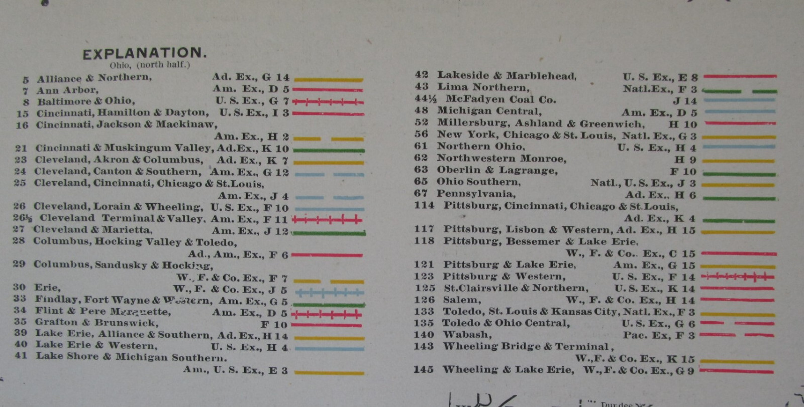 OH 1897 NORTHERN OHIO RAILROAD Map. Cram. MIILERSBURG, ASHLAND, & GREENWICH RR