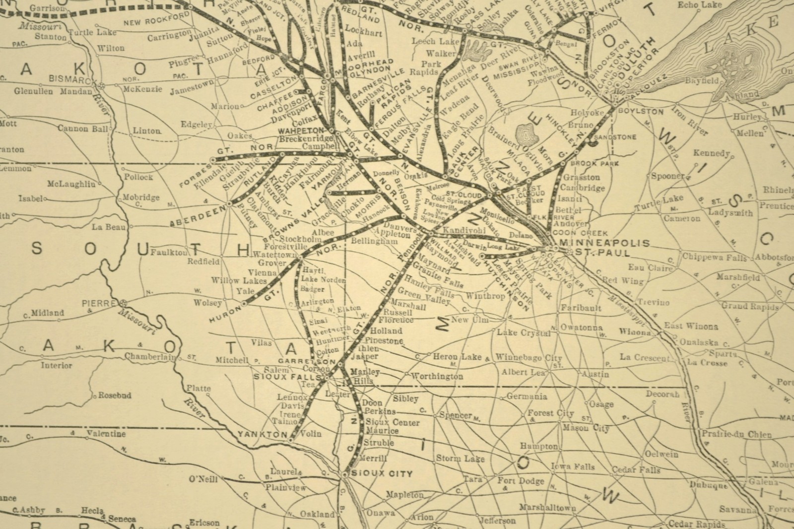 Vintage GREAT NORTHERN Railway Map North Dakota Western North Dakota Old Antique