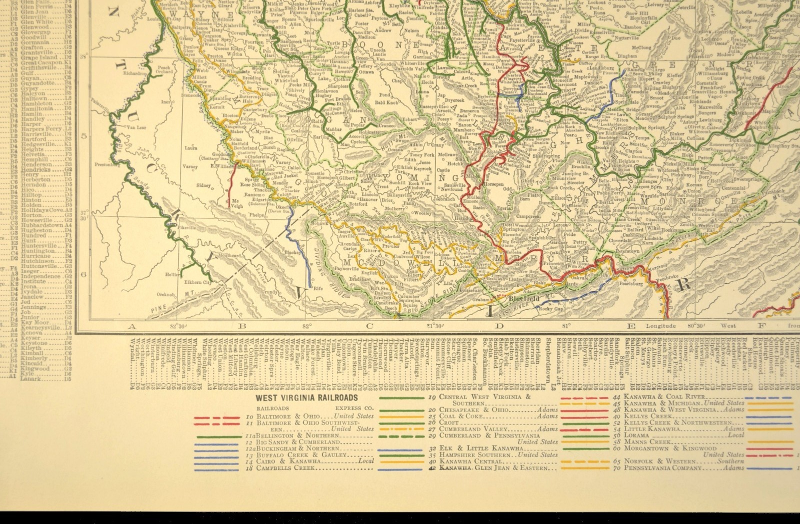 1914 Antique Map of WEST VIRGINIA Railroads Map ORIGINAL Atlas Map B&O RR DATED