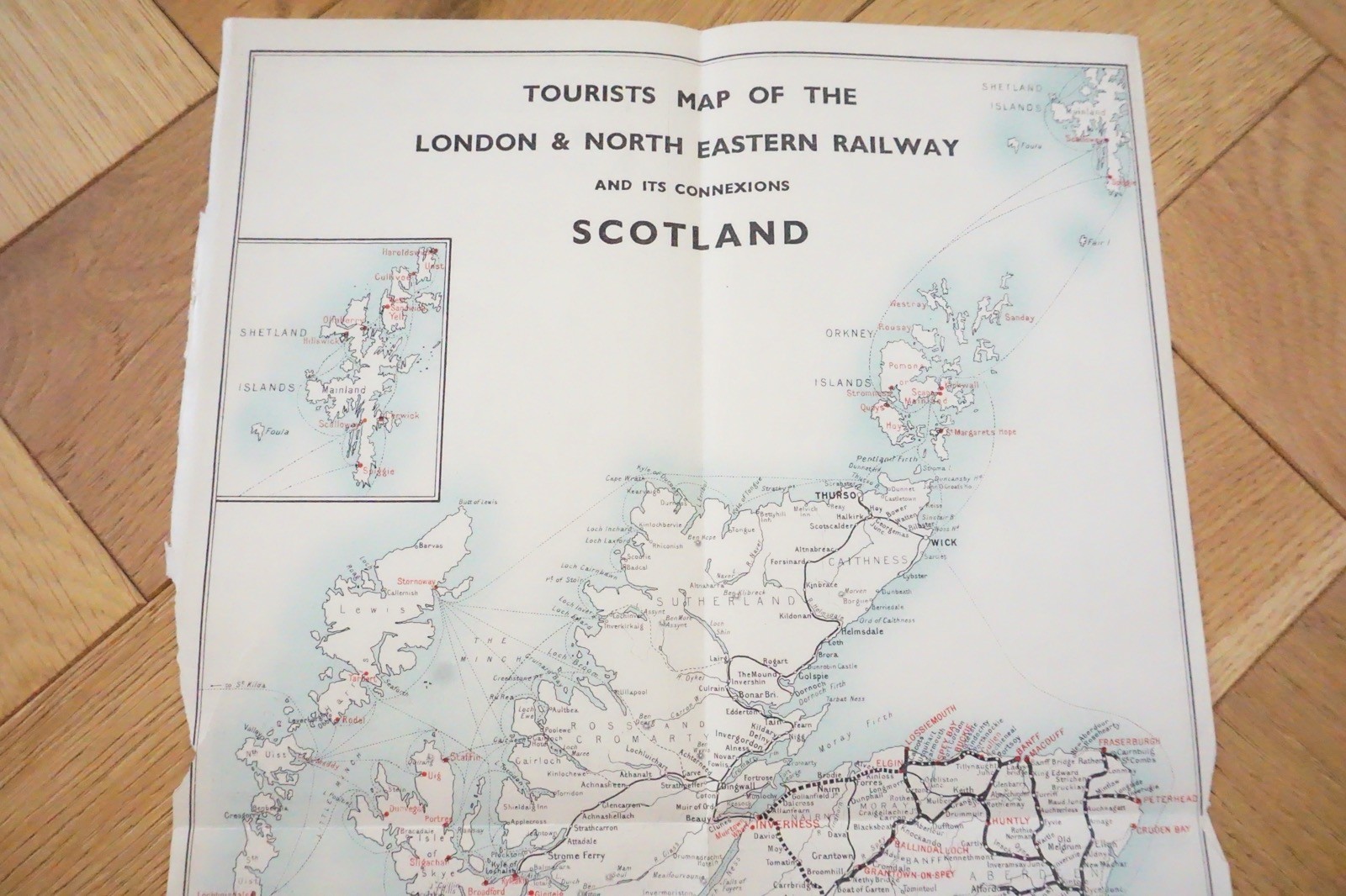 1930s LNER Scotland Connections Railway Map 38cm x 23cm