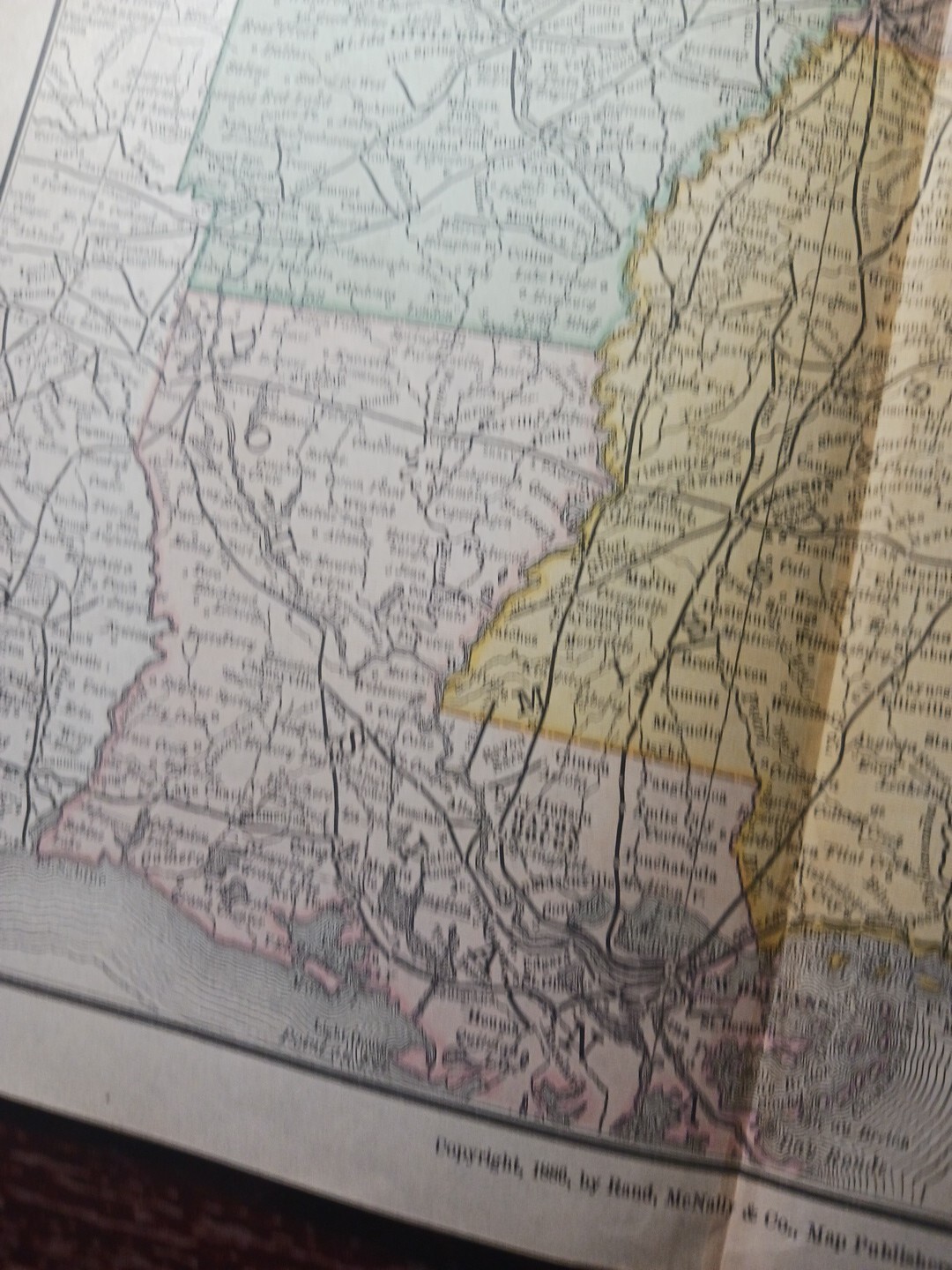 1886 Train Route Map Alabama Louisiana Mississippi TN AR Railroad Lines 9″x 11″