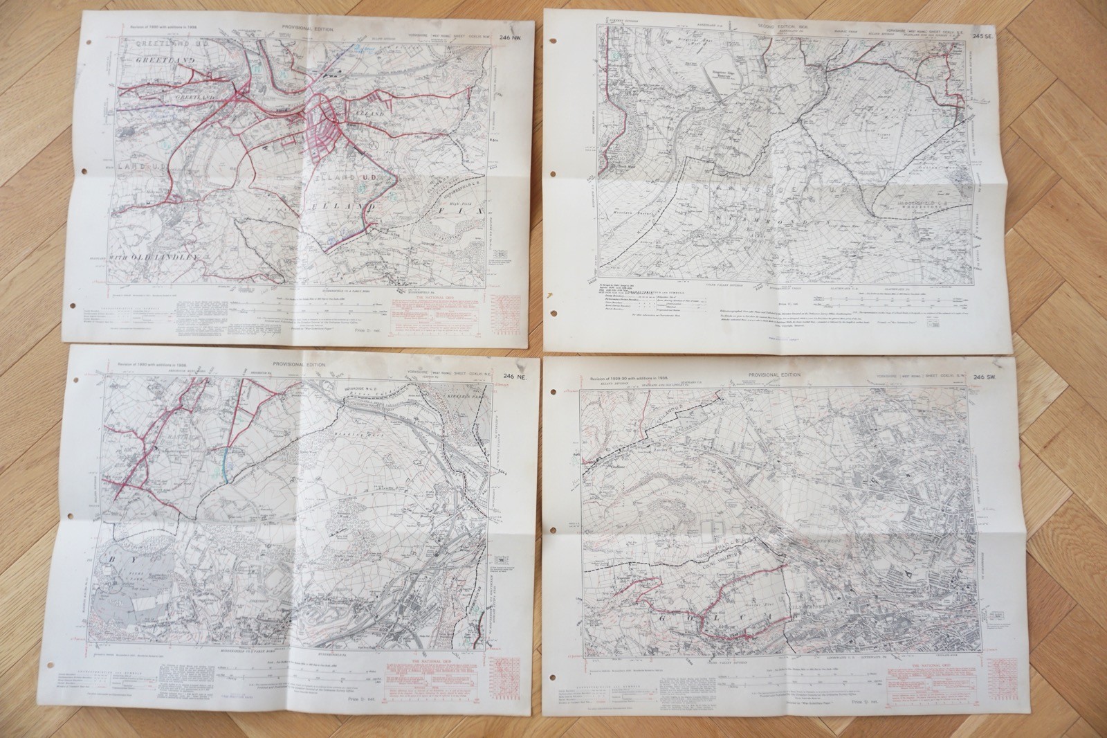 1908 & 1938 Yorkshire Area LNER LMS Railway OS Linen Map x4 Scammond Elland