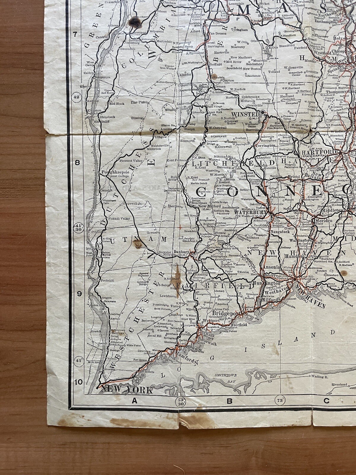 Antique 1907 New England Commercial & Route Survey Rail Road Electric Roads Map