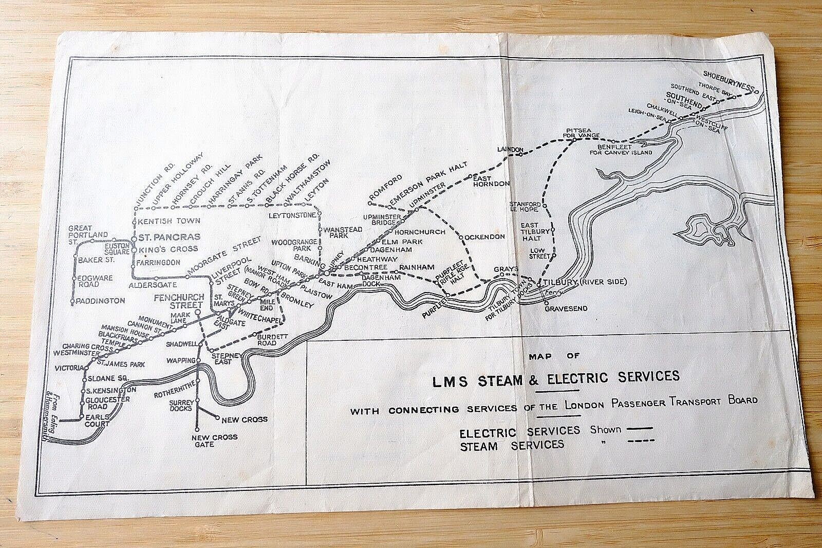 c.1935 MAP LMS STEAM & ELECTRIC SERVCES CONNECTING WITH LPTB inc ST MARYS. 1933-