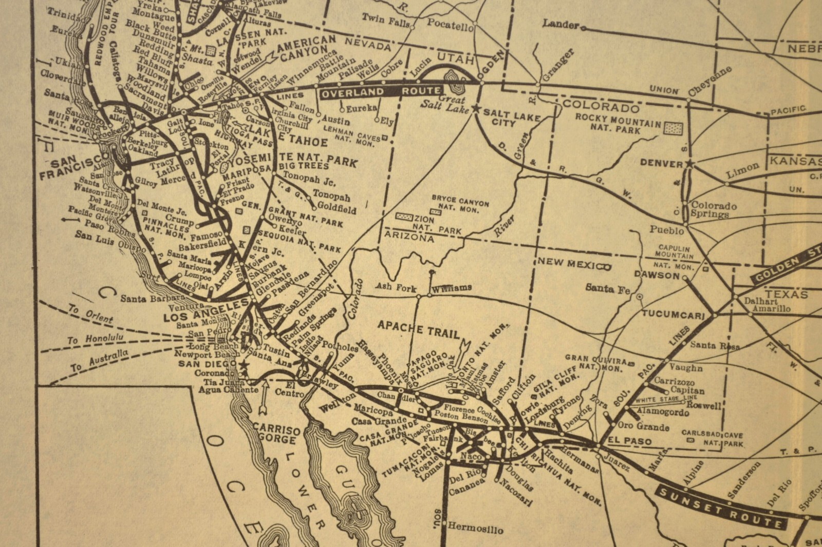 1930 Vintage SOUTHERN PACIFIC Railroad Map Original Railway Map Antique