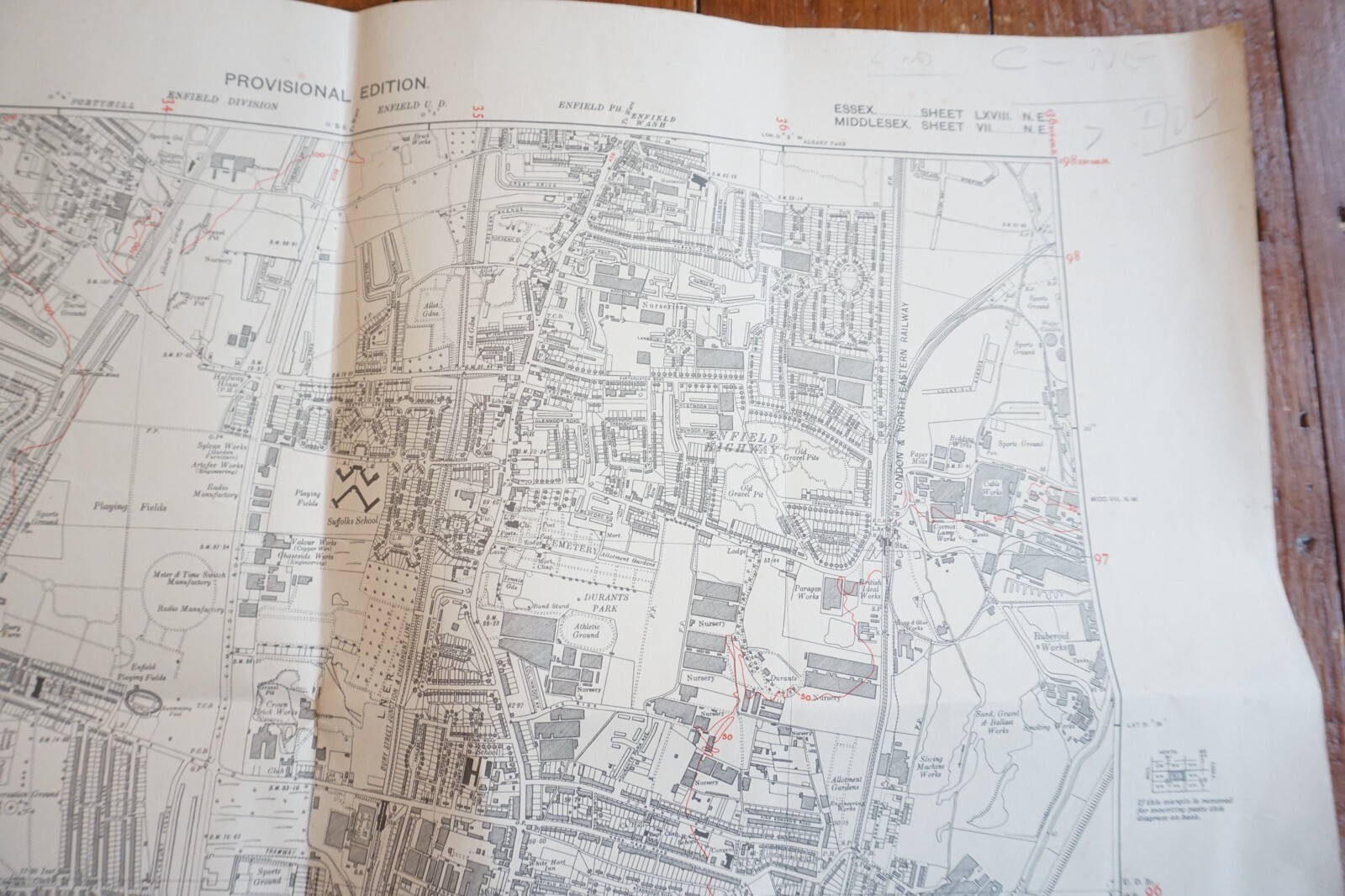 1938 Enfield Ponders End Middlesex LNER Railway OS Map