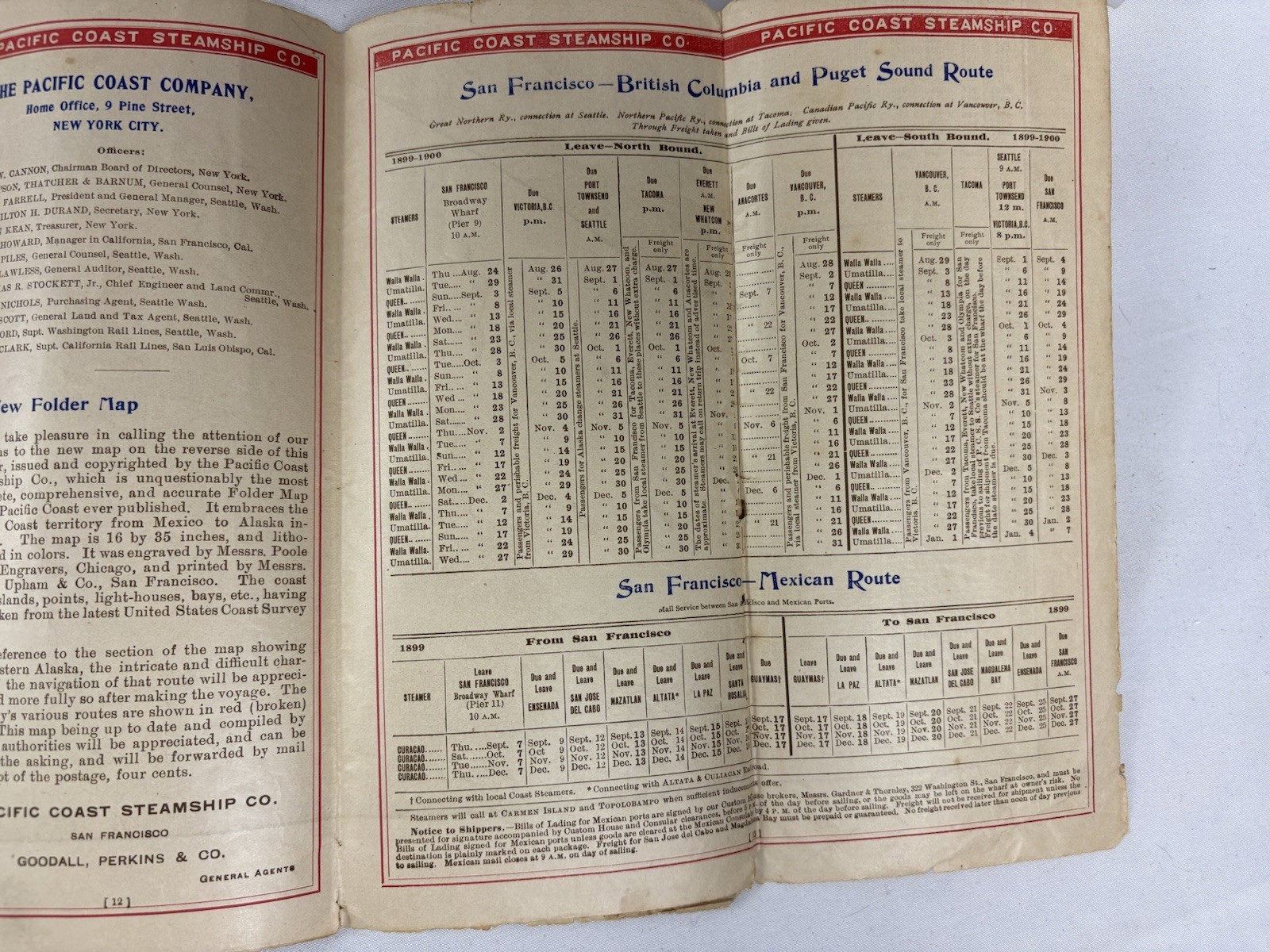 1898 Pacific Coast Steamship Route Map Alaska Klondike (Original, Worn)