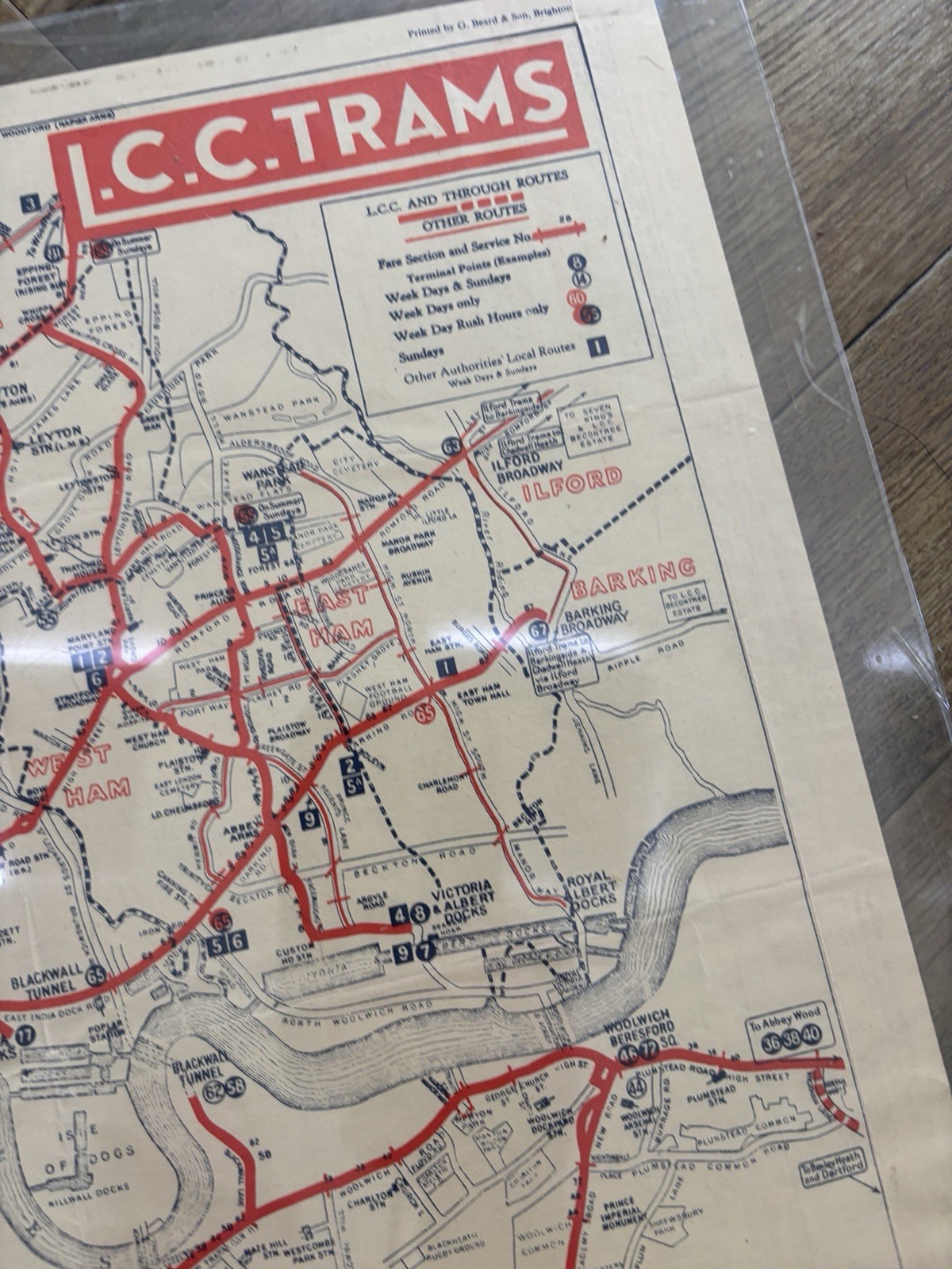1932 LCC Trams Map Timetable London County Council Tramways Original Nov