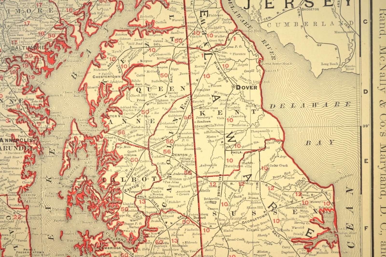 1901 Antique Maryland Railroad Map of Delaware Large Atlas B&O RR PW&B DATED