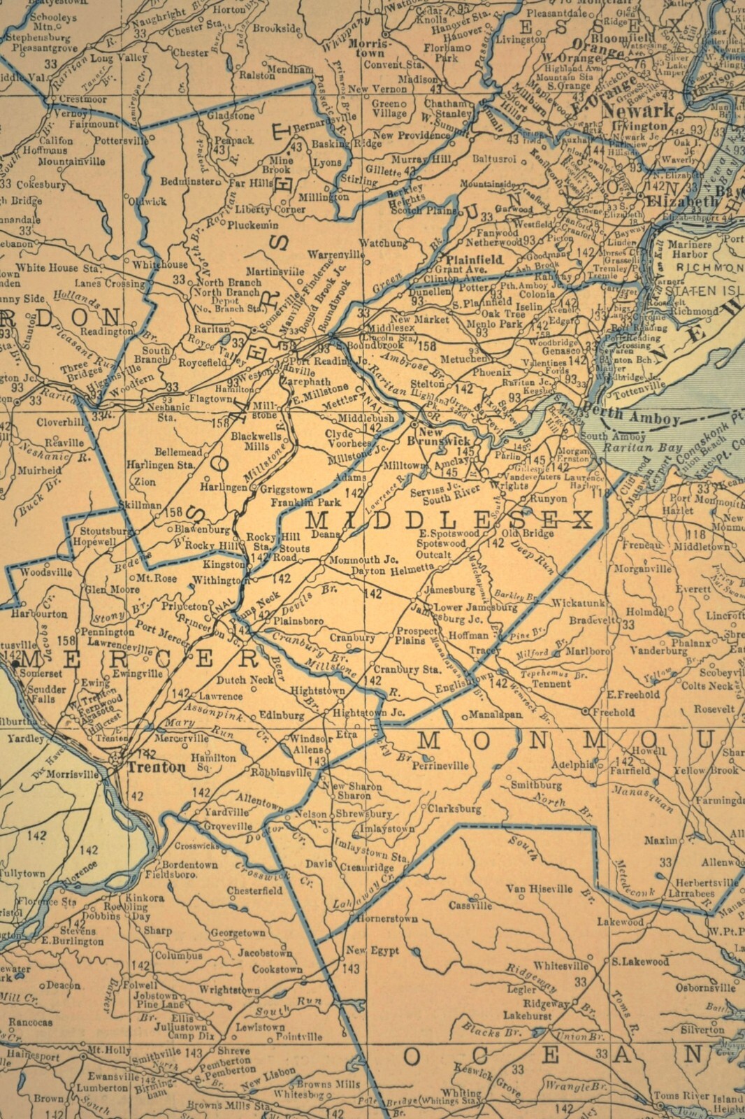 Vintage NEW JERSEY Railroad Map PRR LARGE Pennsylvania RR Original Atlas Antique