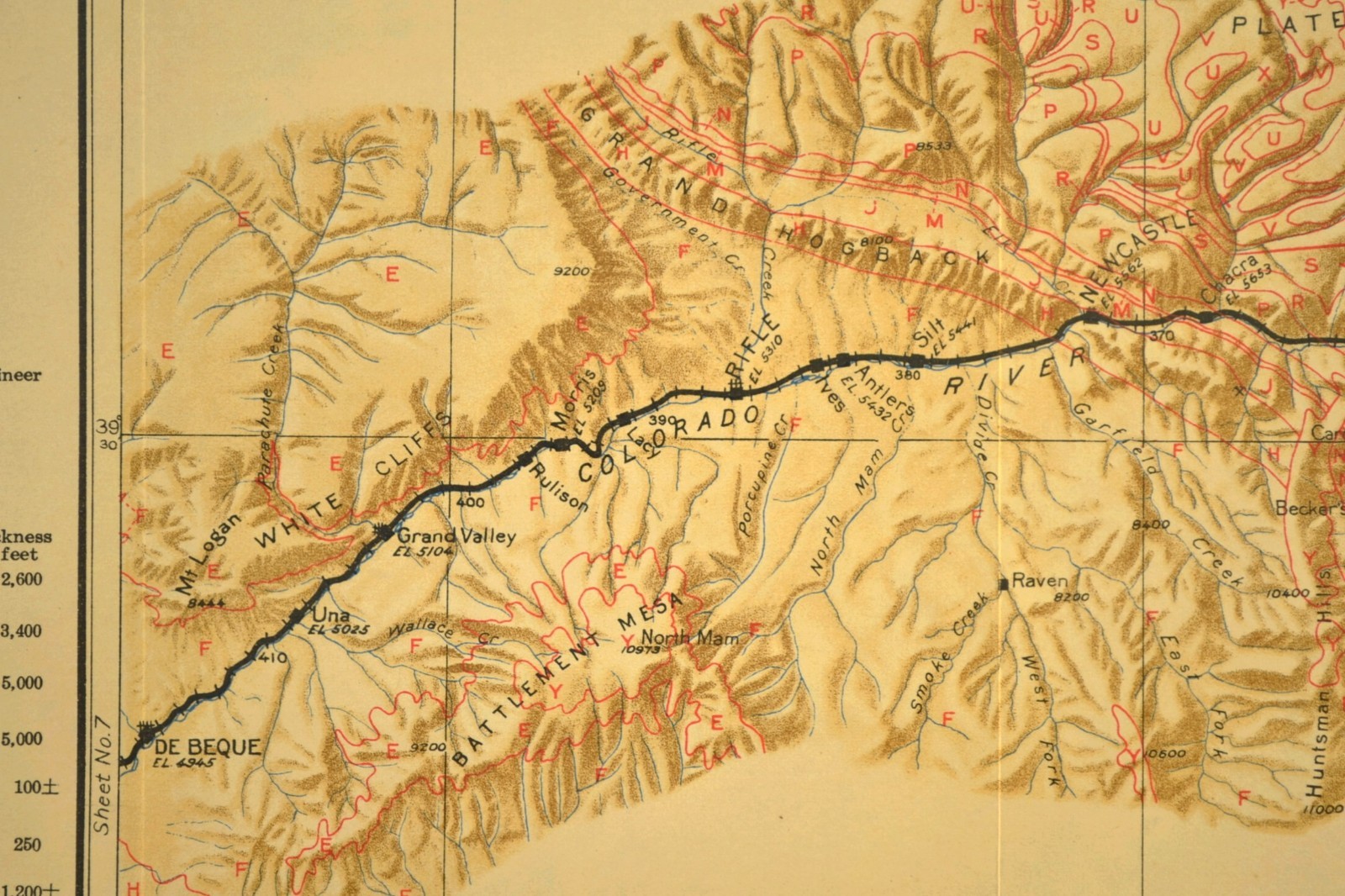 1922 Denver Rio Grande Railroad Map Rifle Colorado Glenwood Springs Carbondale