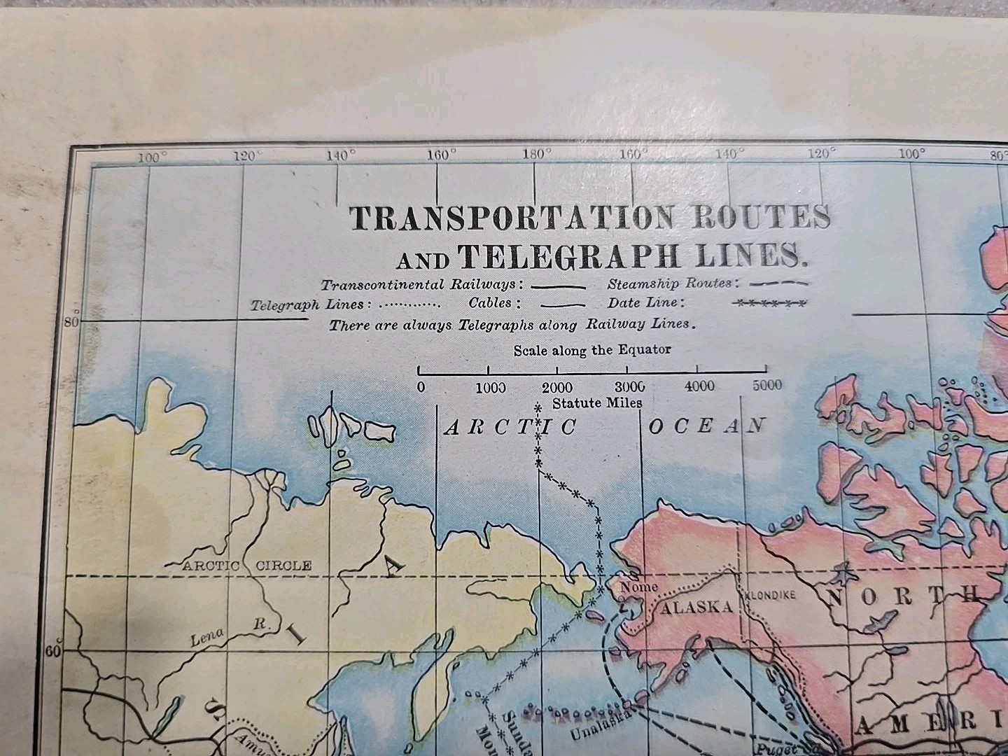1914 Transportation Routes & Telegraph Lines World Map Color Book Plate