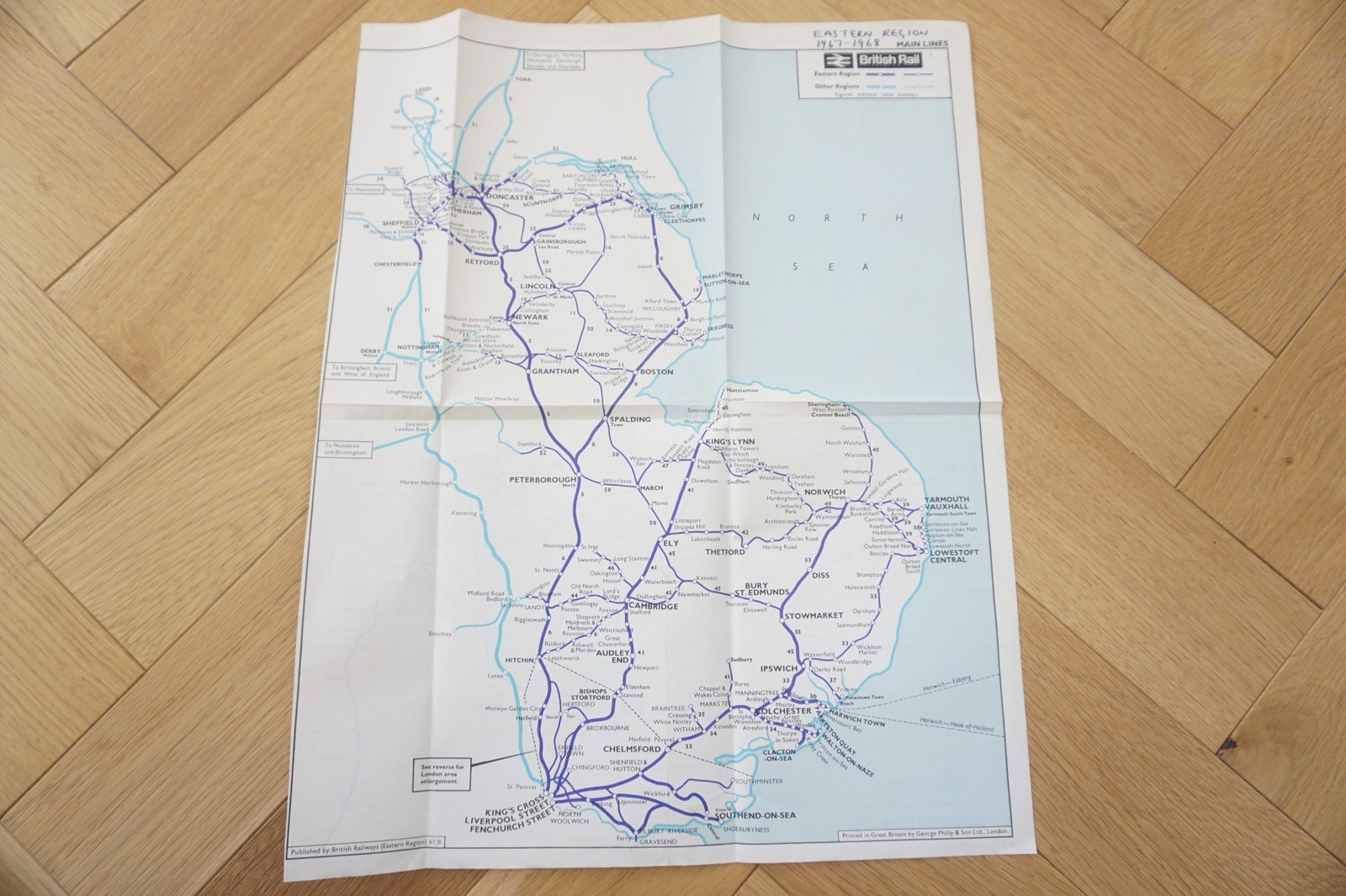 Aug 1967 Eastern Region British Rail Railway Map
